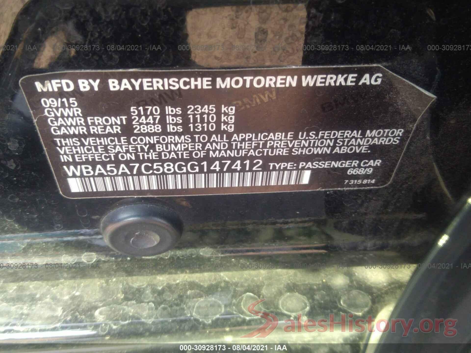WBA5A7C58GG147412 2016 BMW 5 SERIES