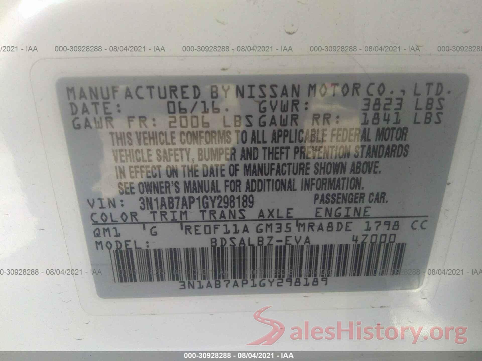 3N1AB7AP1GY298189 2016 NISSAN SENTRA