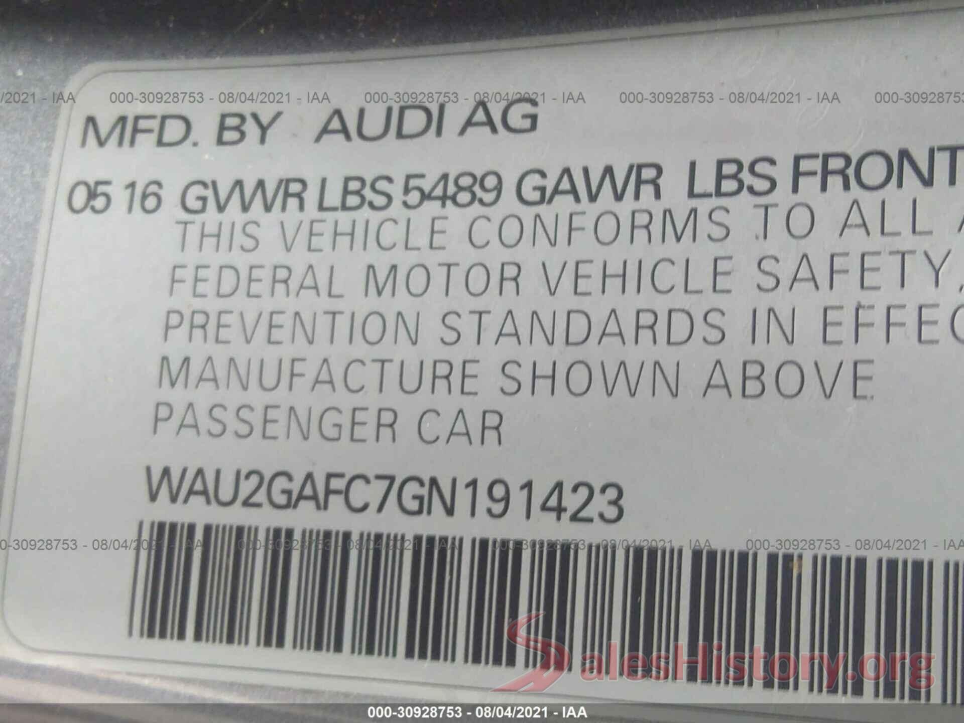 WAU2GAFC7GN191423 2016 AUDI A7