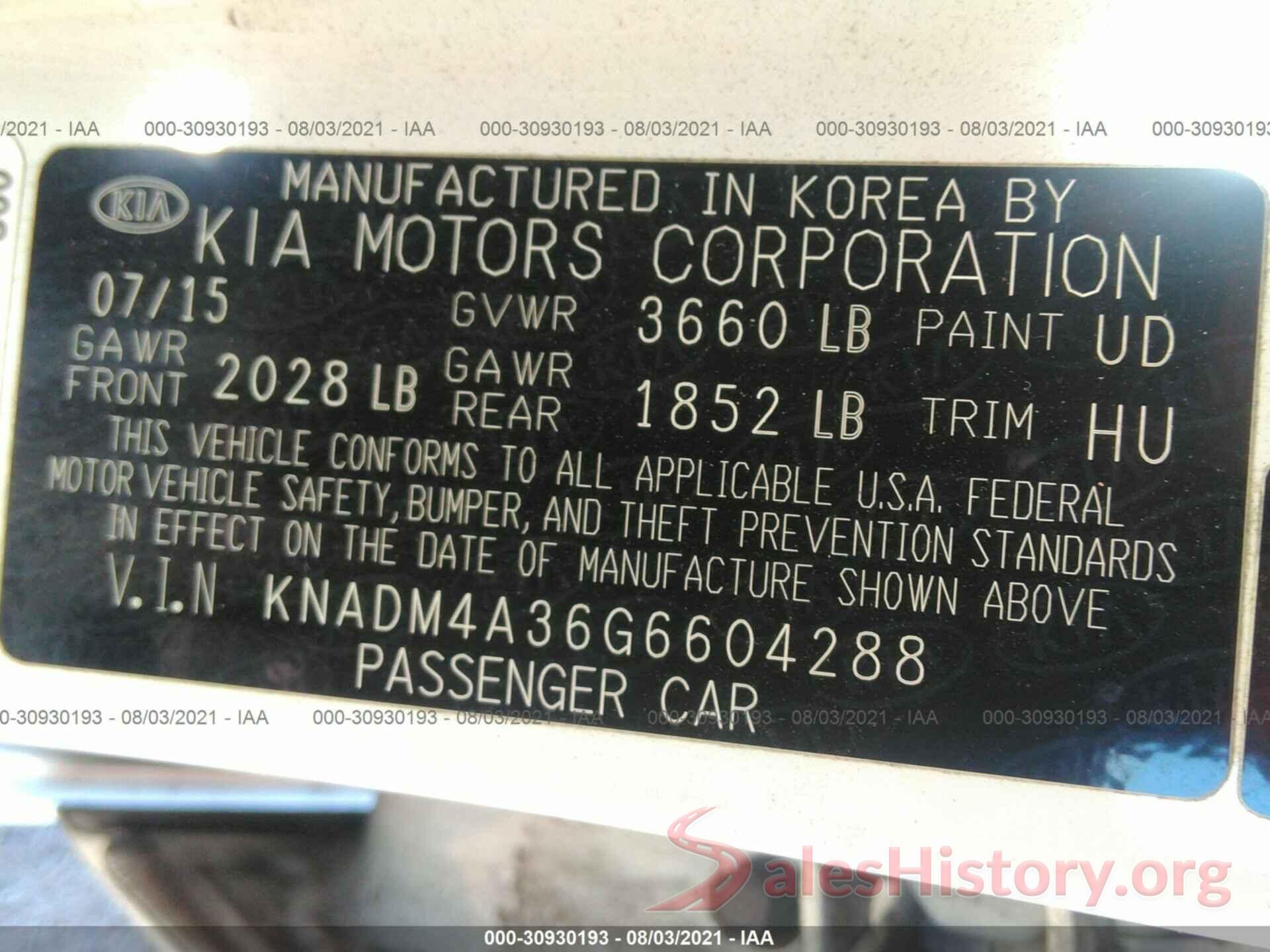 KNADM4A36G6604288 2016 KIA RIO