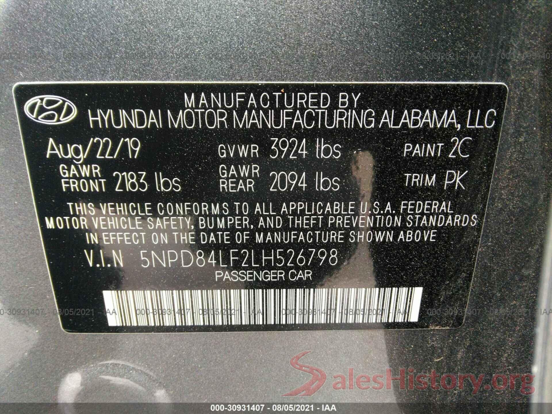 5NPD84LF2LH526798 2020 HYUNDAI ELANTRA