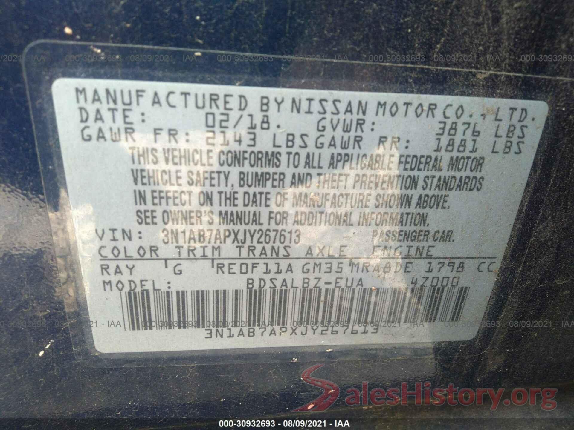 3N1AB7APXJY267613 2018 NISSAN SENTRA