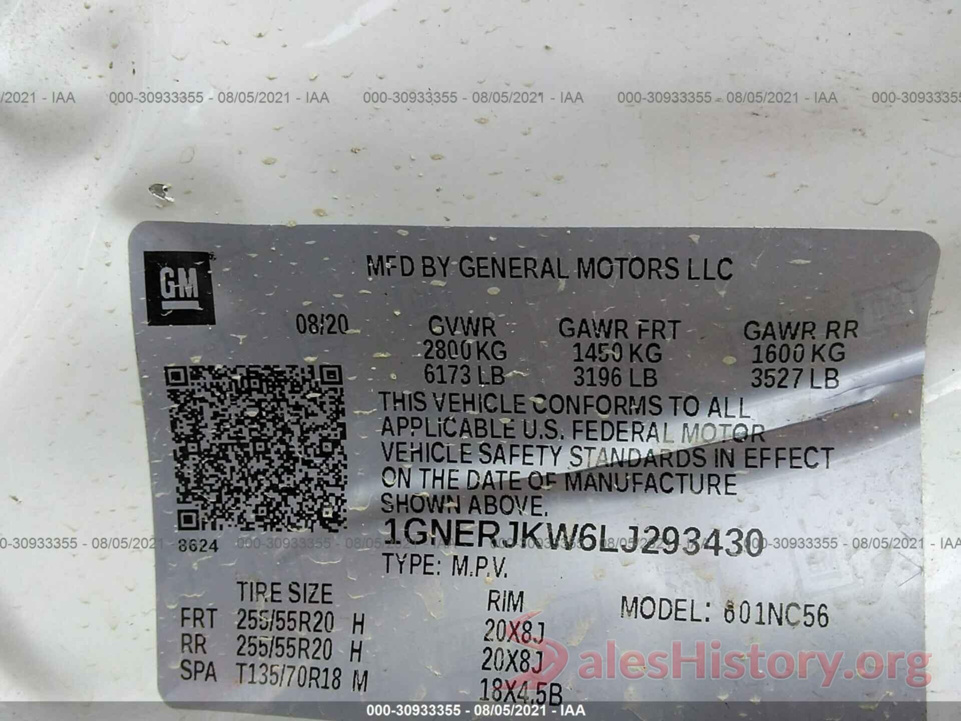 1GNERJKW6LJ293430 2020 CHEVROLET TRAVERSE