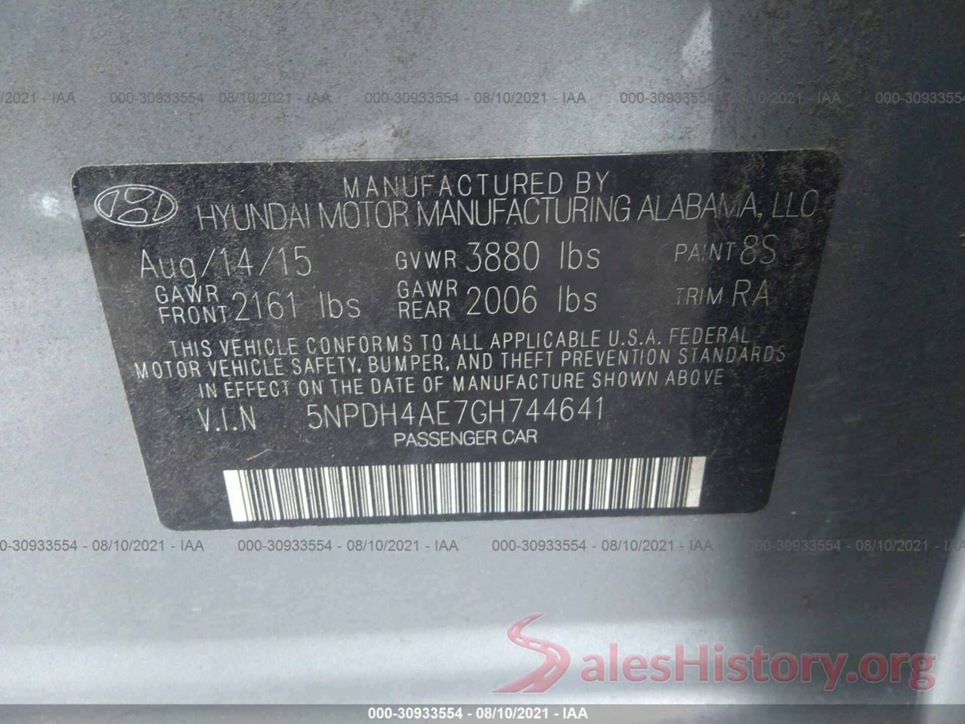 5NPDH4AE7GH744641 2016 HYUNDAI ELANTRA