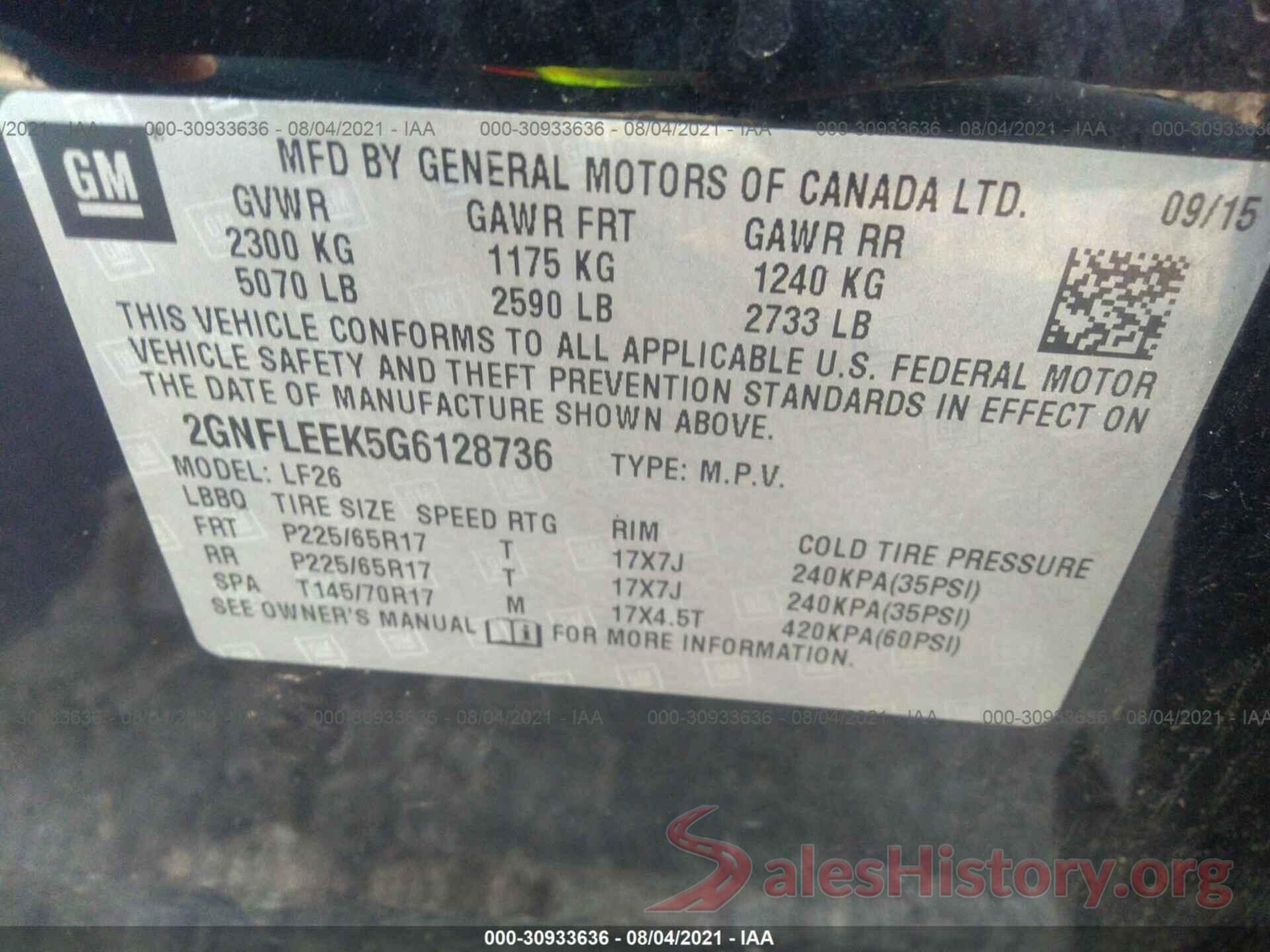 2GNFLEEK5G6128736 2016 CHEVROLET EQUINOX