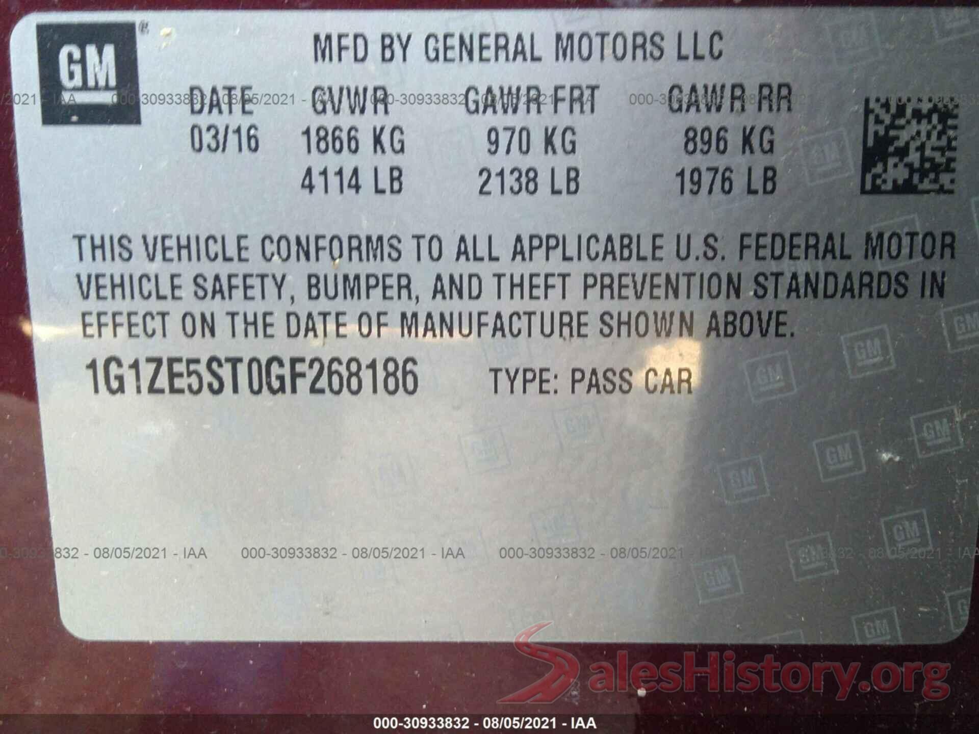 1G1ZE5ST0GF268186 2016 CHEVROLET MALIBU