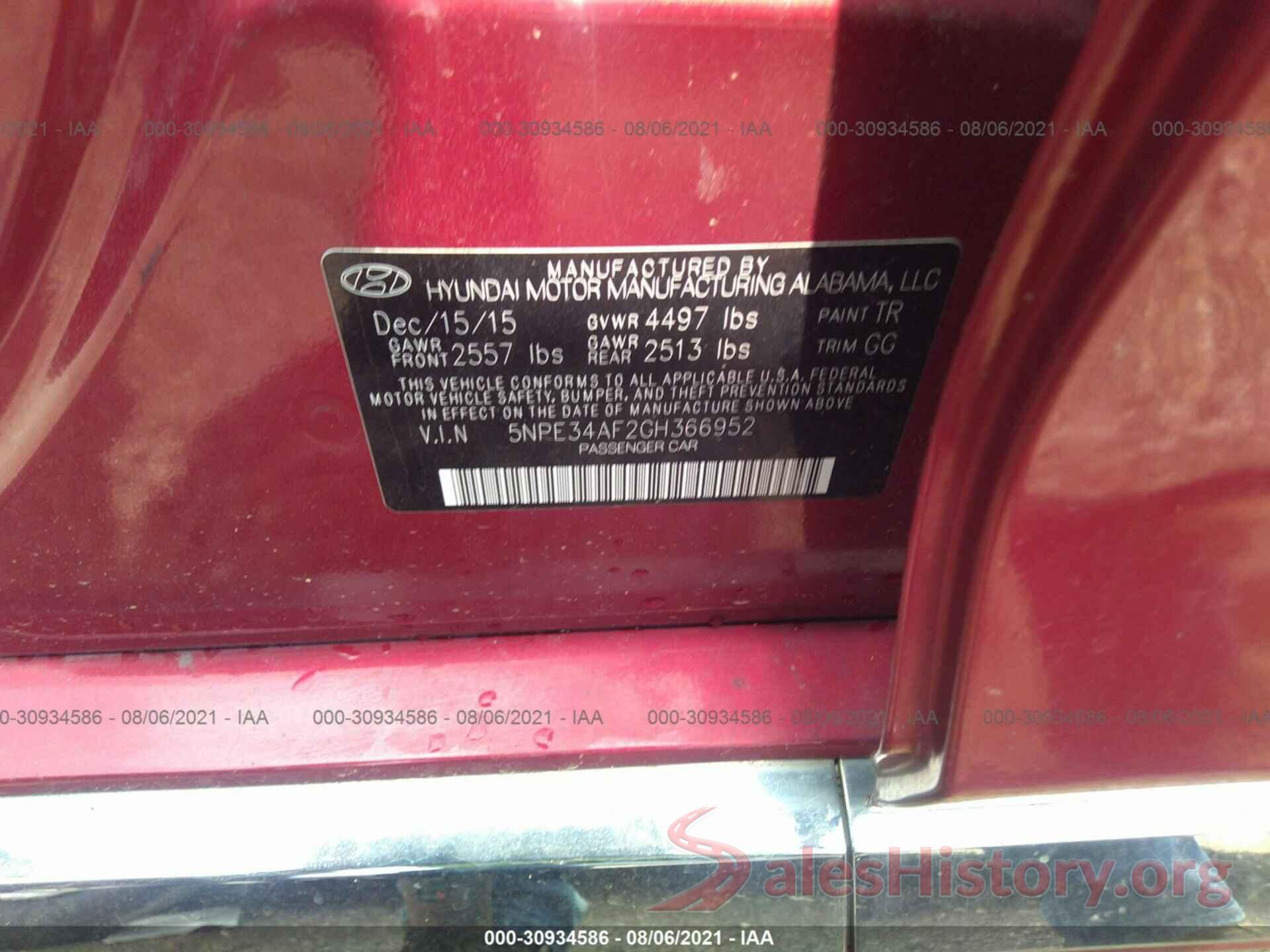 5NPE34AF2GH366952 2016 HYUNDAI SONATA