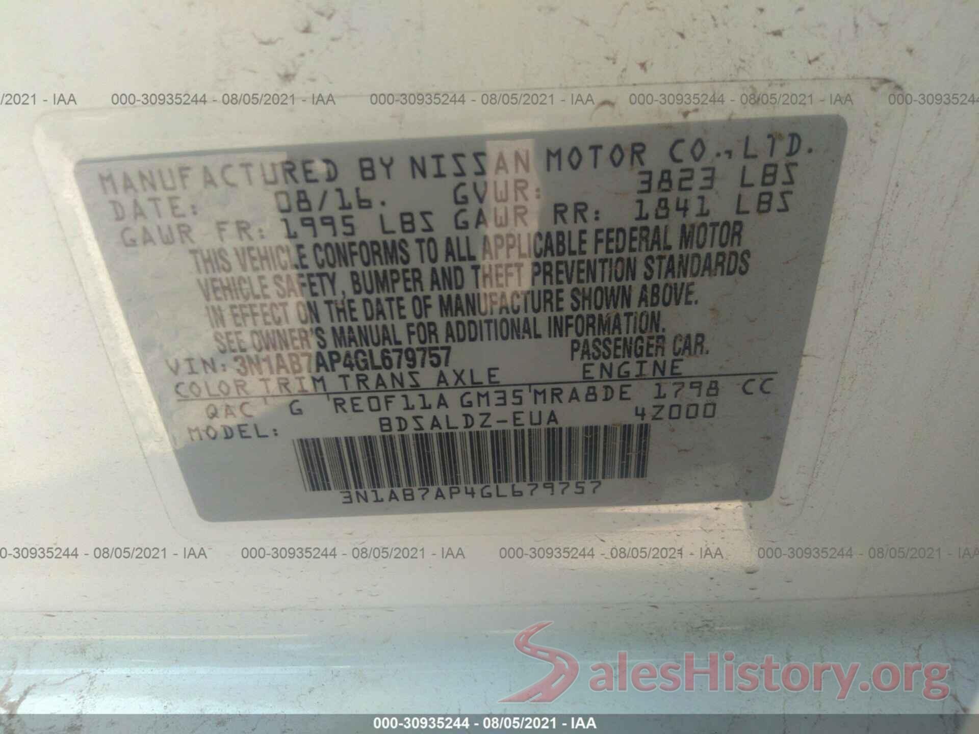 3N1AB7AP4GL679757 2016 NISSAN SENTRA