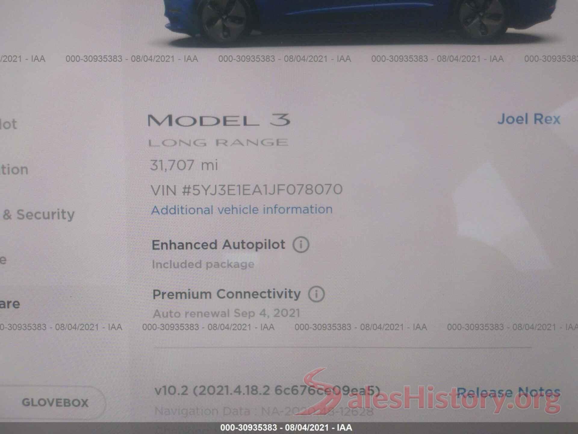 5YJ3E1EA1JF078070 2018 TESLA MODEL 3