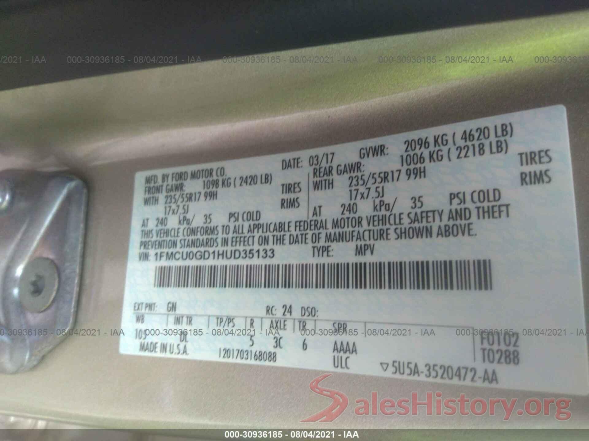 1FMCU0GD1HUD35133 2017 FORD ESCAPE