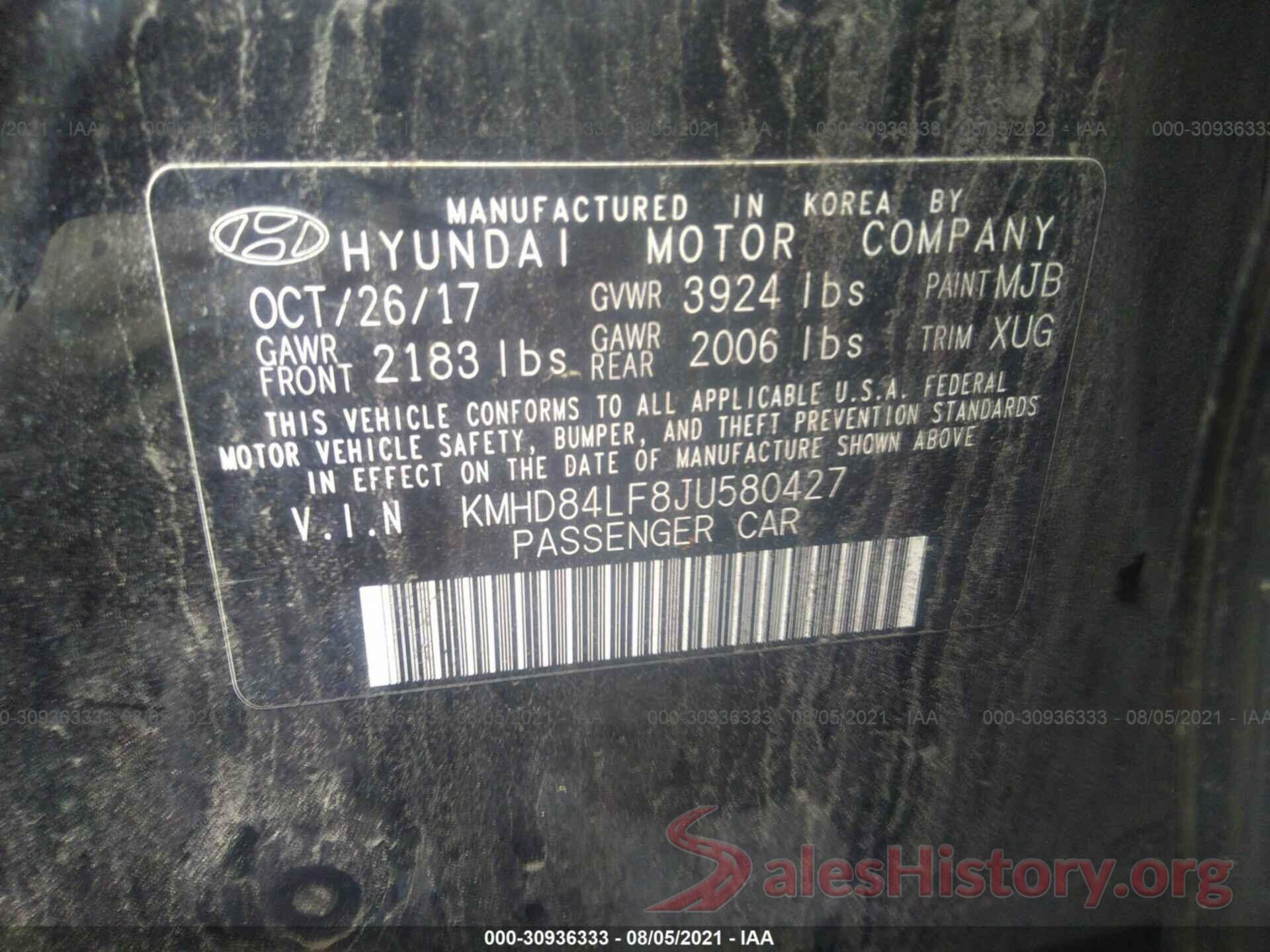 KMHD84LF8JU580427 2018 HYUNDAI ELANTRA