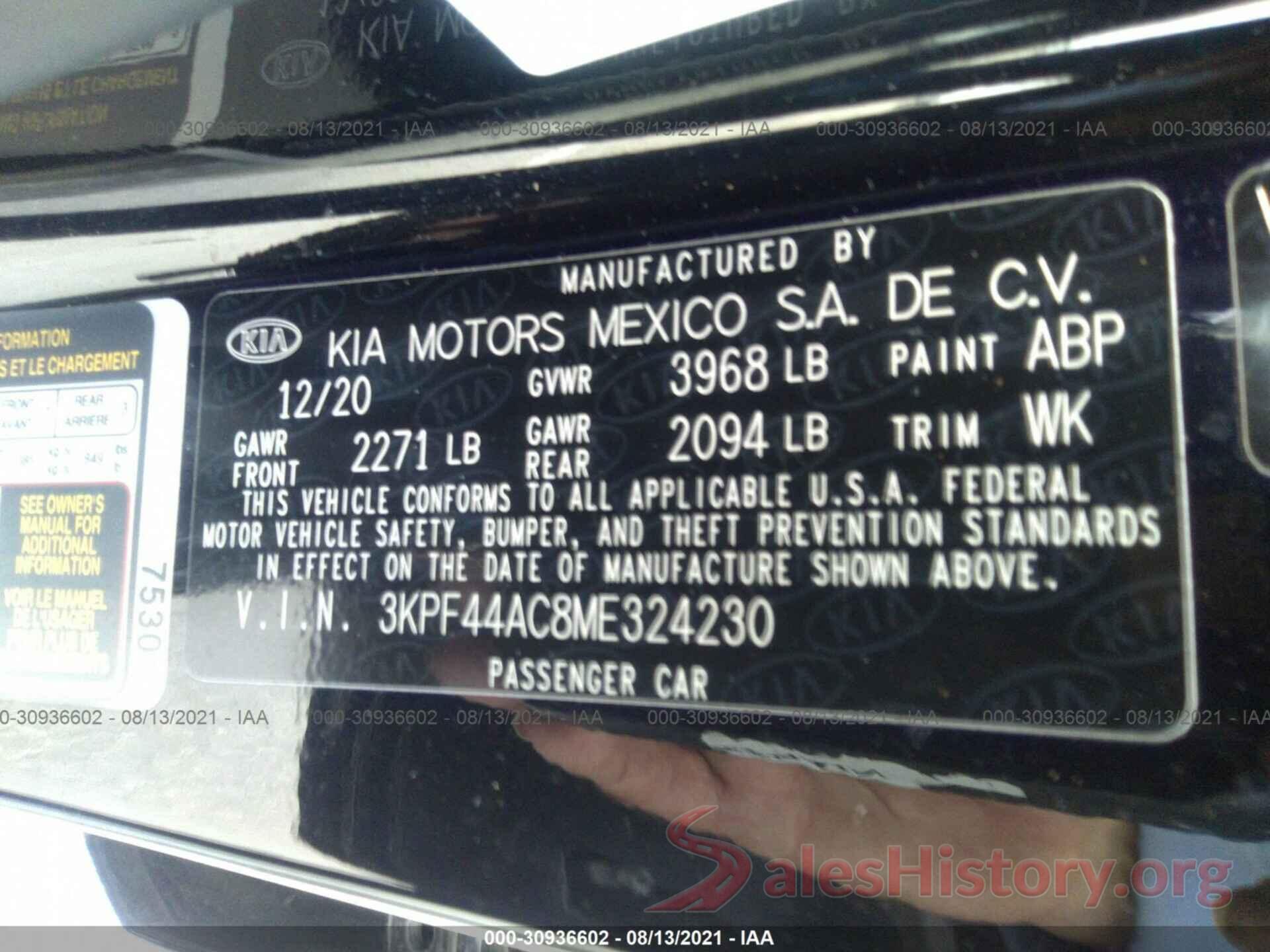 3KPF44AC8ME324230 2021 KIA FORTE