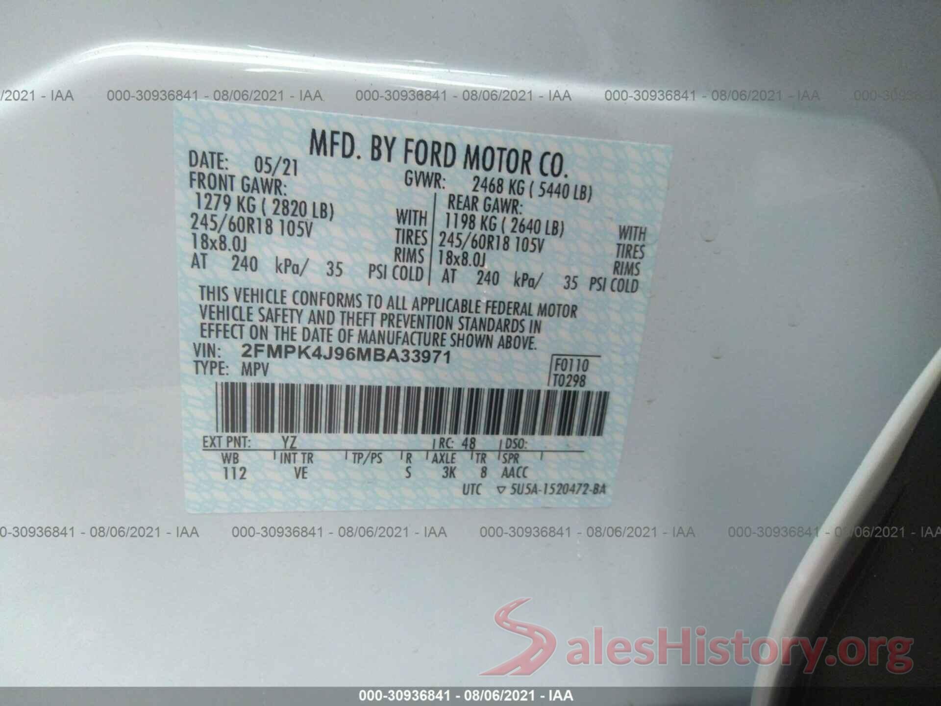 2FMPK4J96MBA33971 2021 FORD EDGE