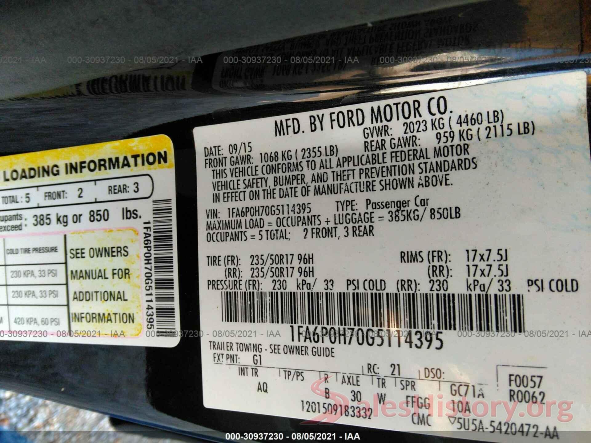 1FA6P0H70G5114395 2016 FORD FUSION