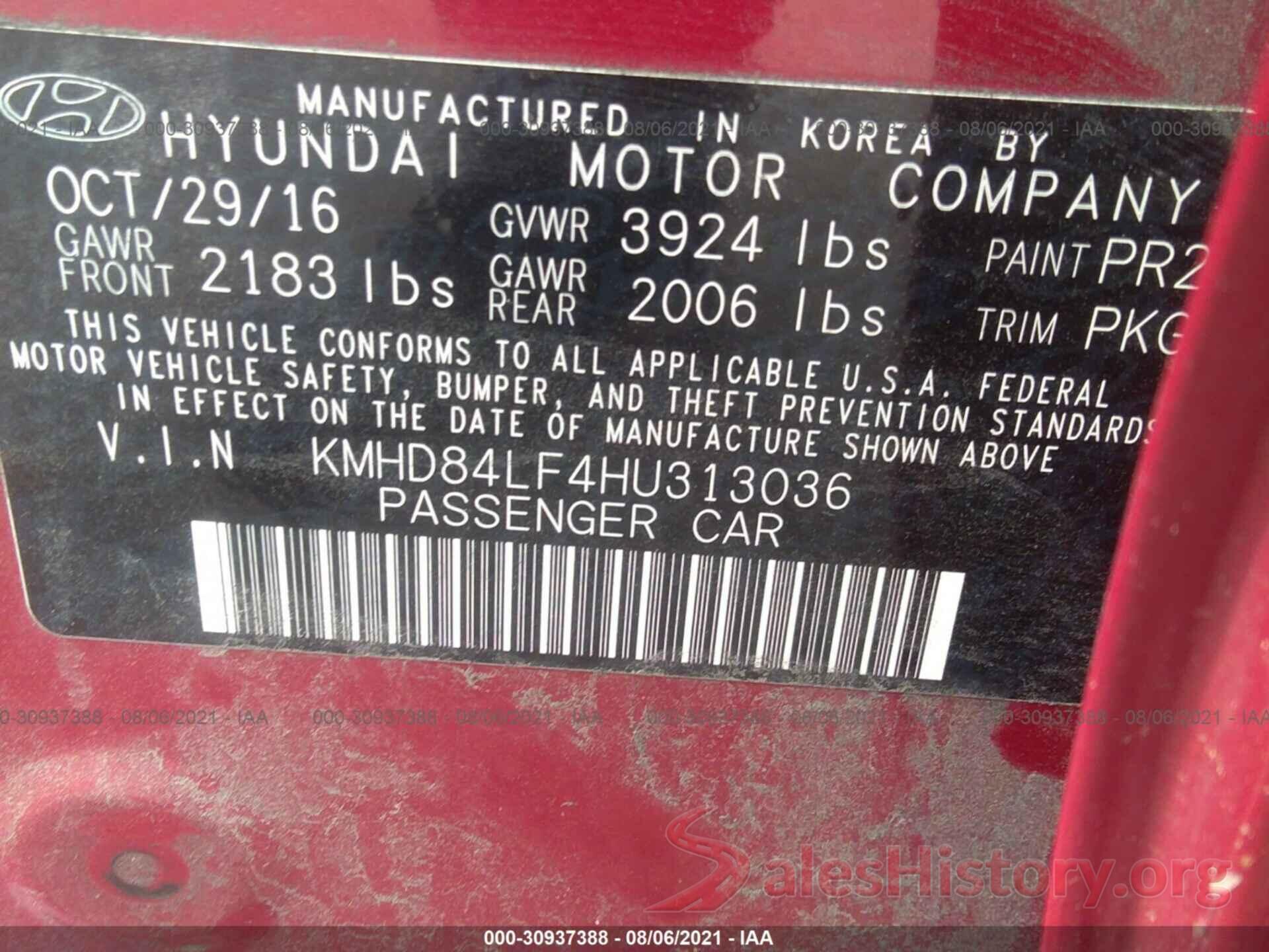 KMHD84LF4HU313036 2017 HYUNDAI ELANTRA