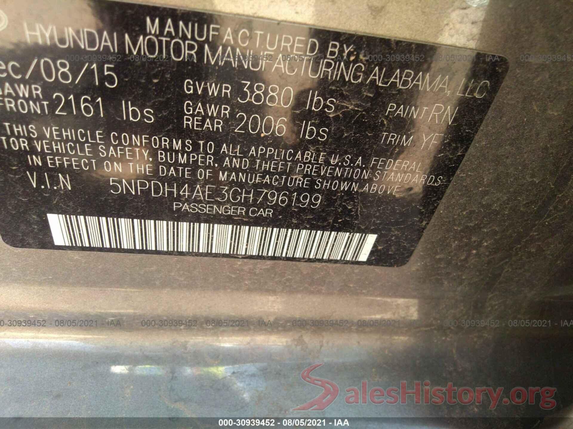 5NPDH4AE3GH796199 2016 HYUNDAI ELANTRA