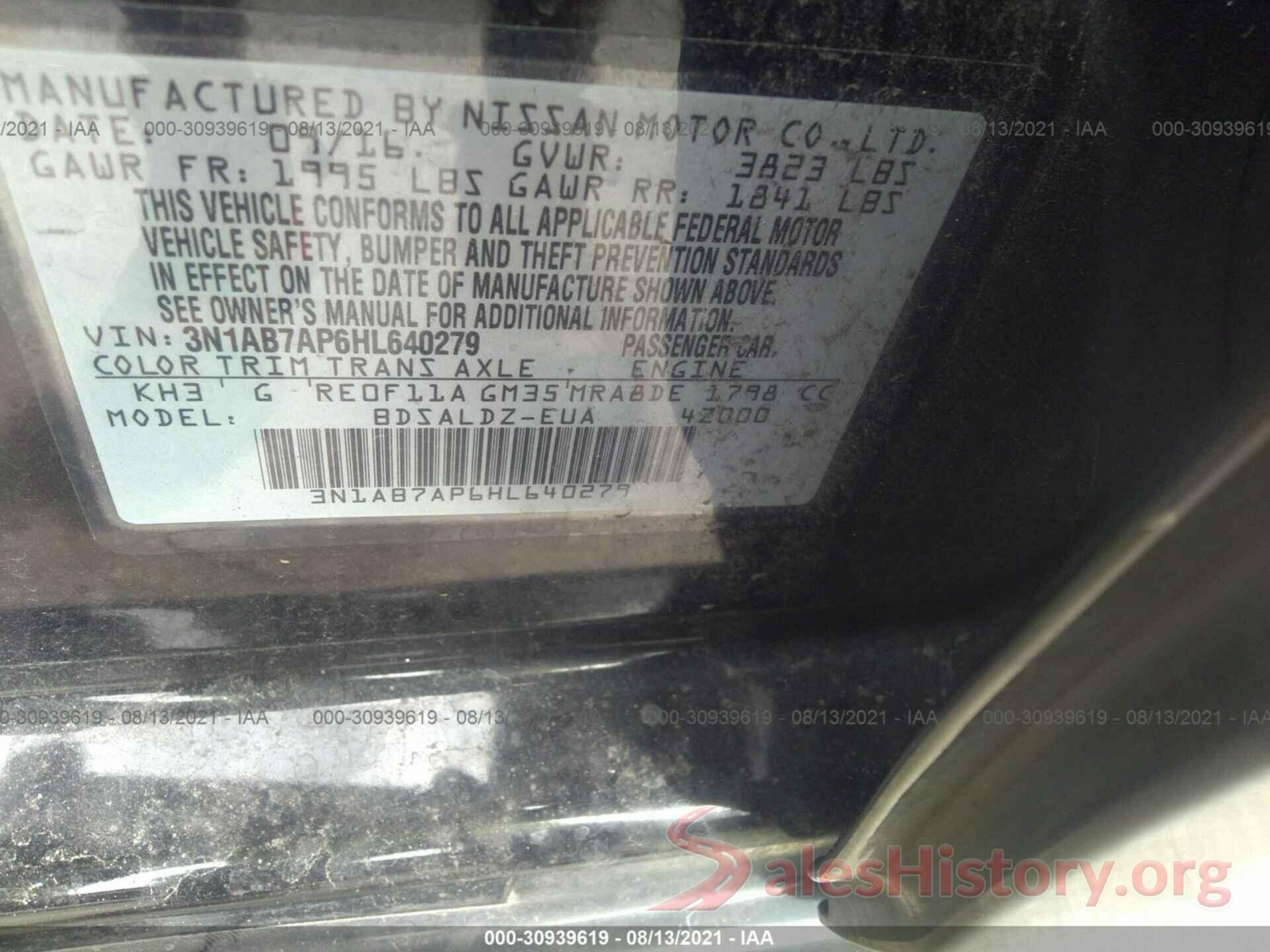 3N1AB7AP6HL640279 2017 NISSAN SENTRA