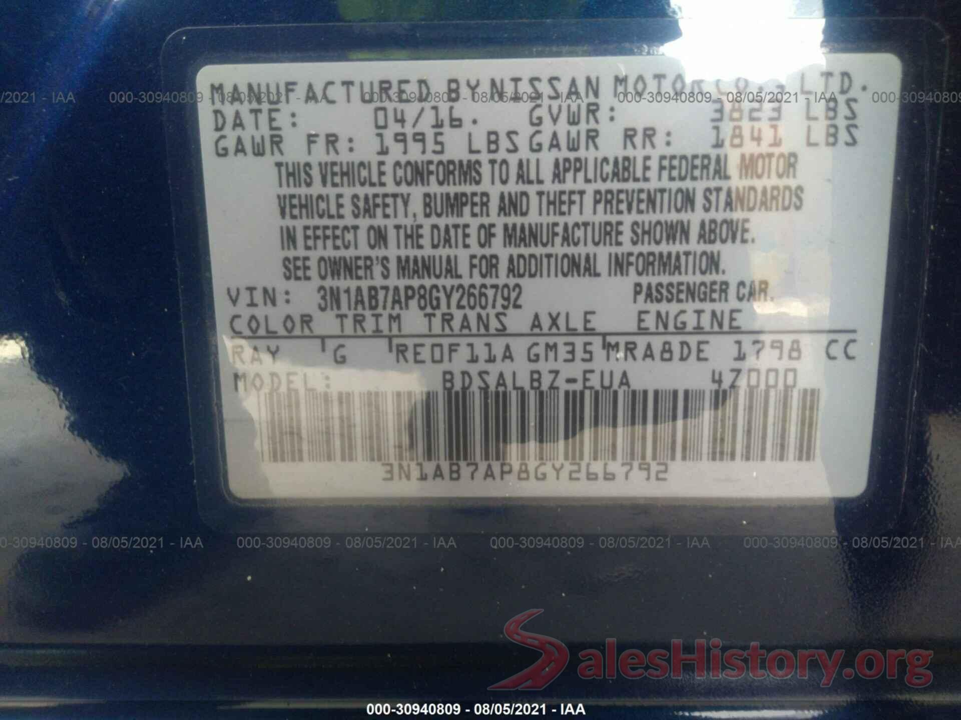 3N1AB7AP8GY266792 2016 NISSAN SENTRA