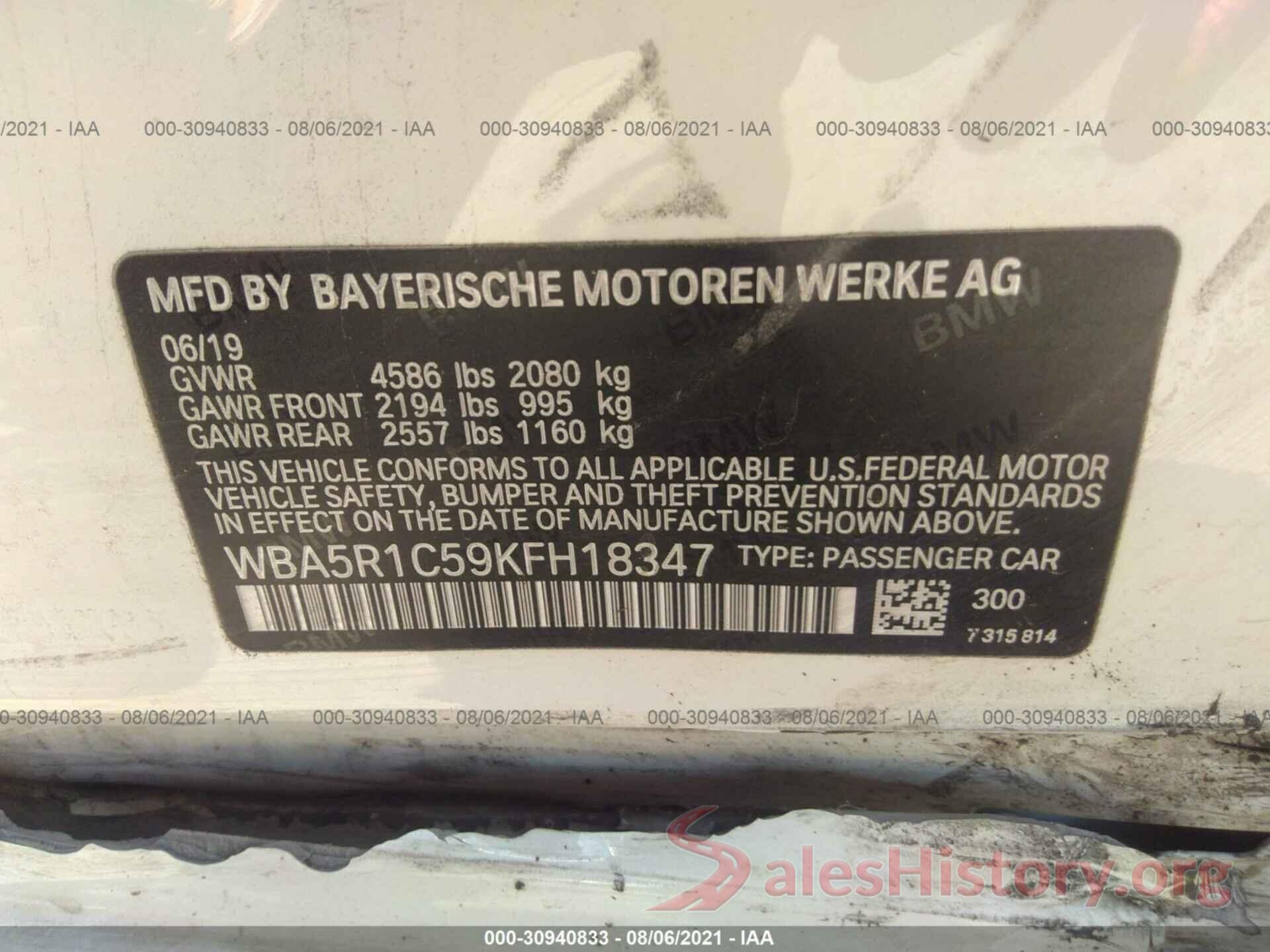 WBA5R1C59KFH18347 2019 BMW 3 SERIES