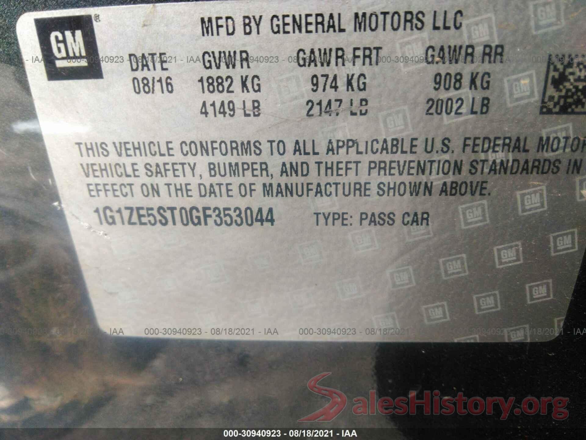 1G1ZE5ST0GF353044 2016 CHEVROLET MALIBU