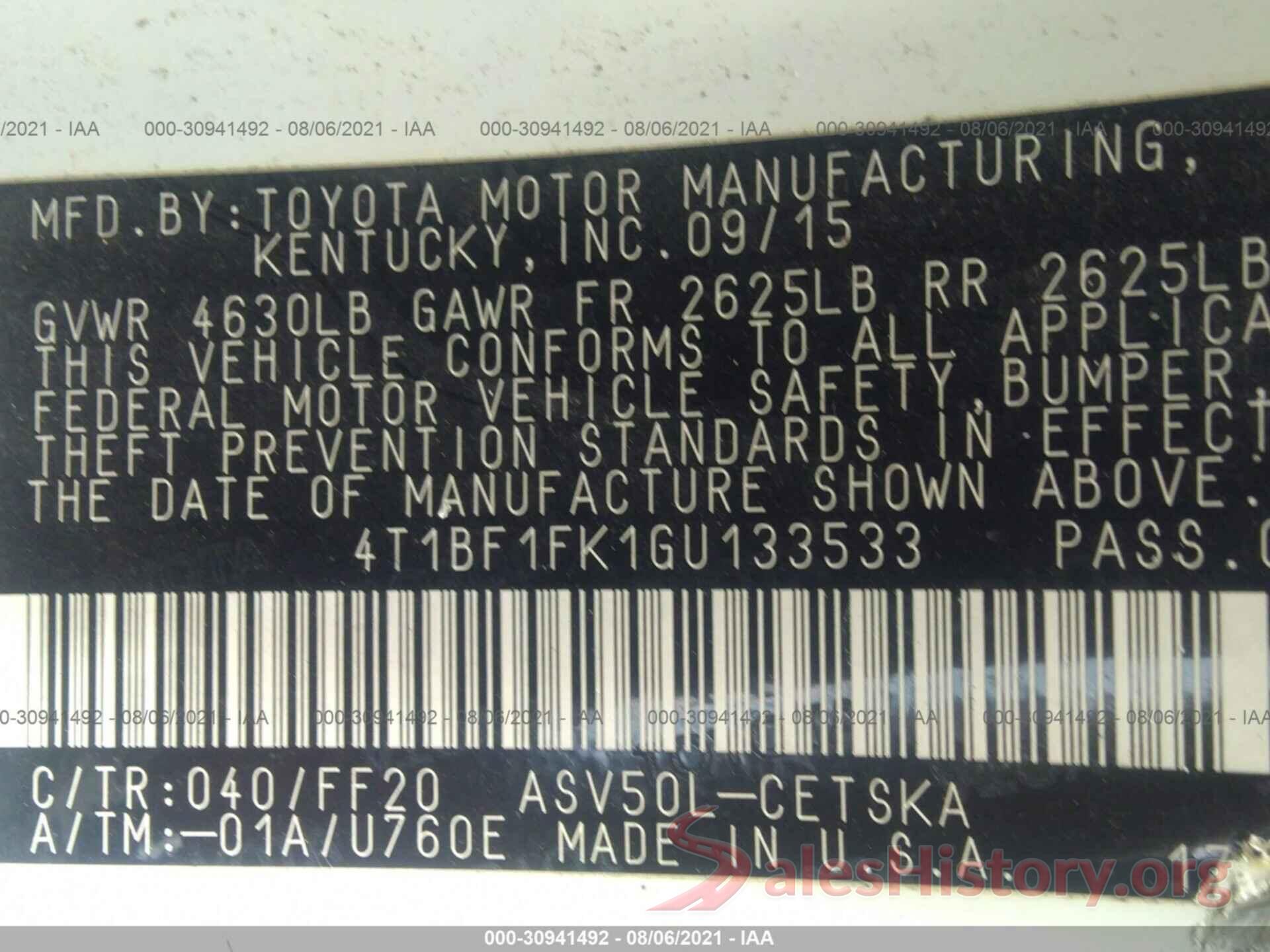 4T1BF1FK1GU133533 2016 TOYOTA CAMRY