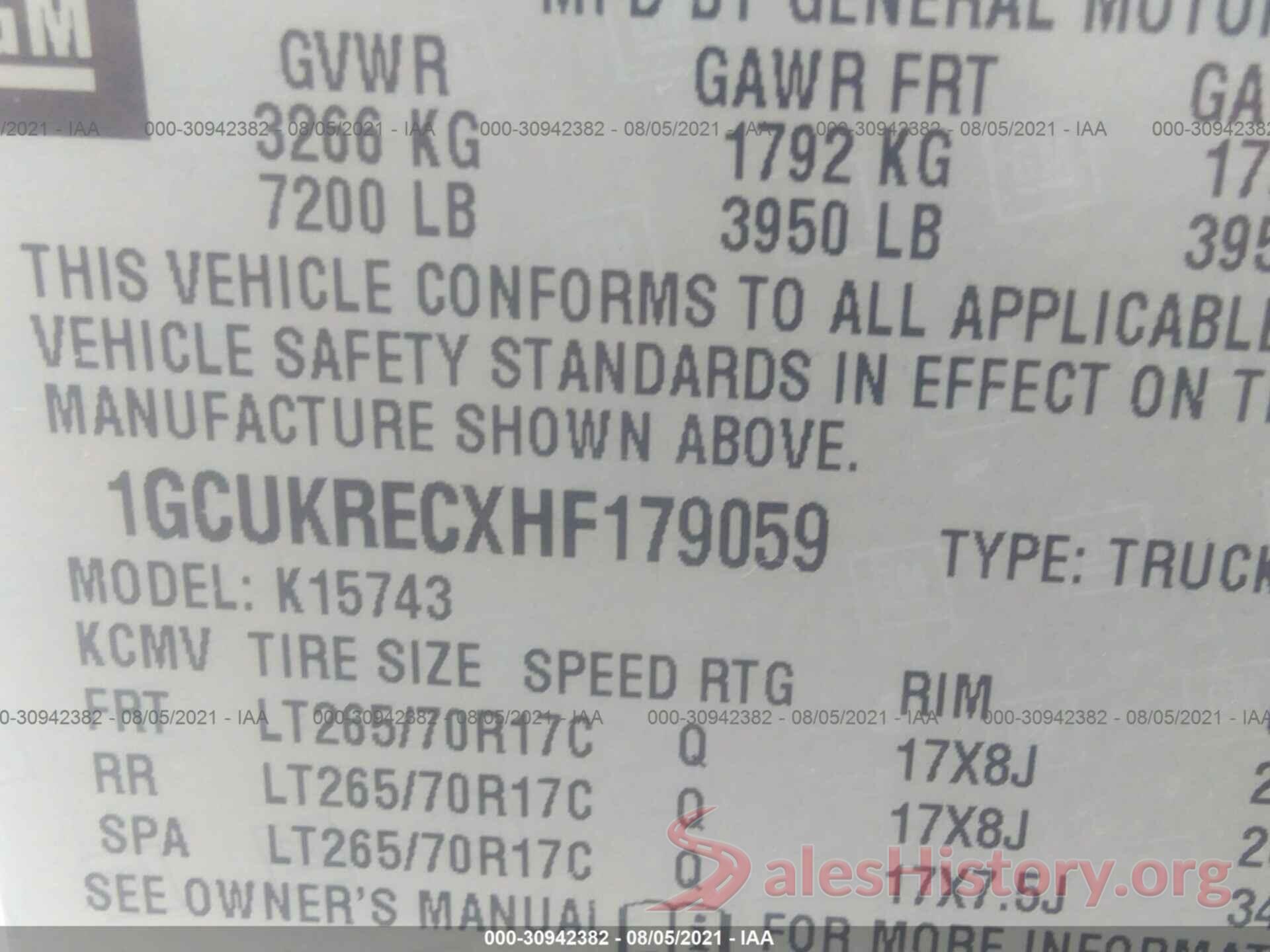 1GCUKRECXHF179059 2017 CHEVROLET SILVERADO 1500