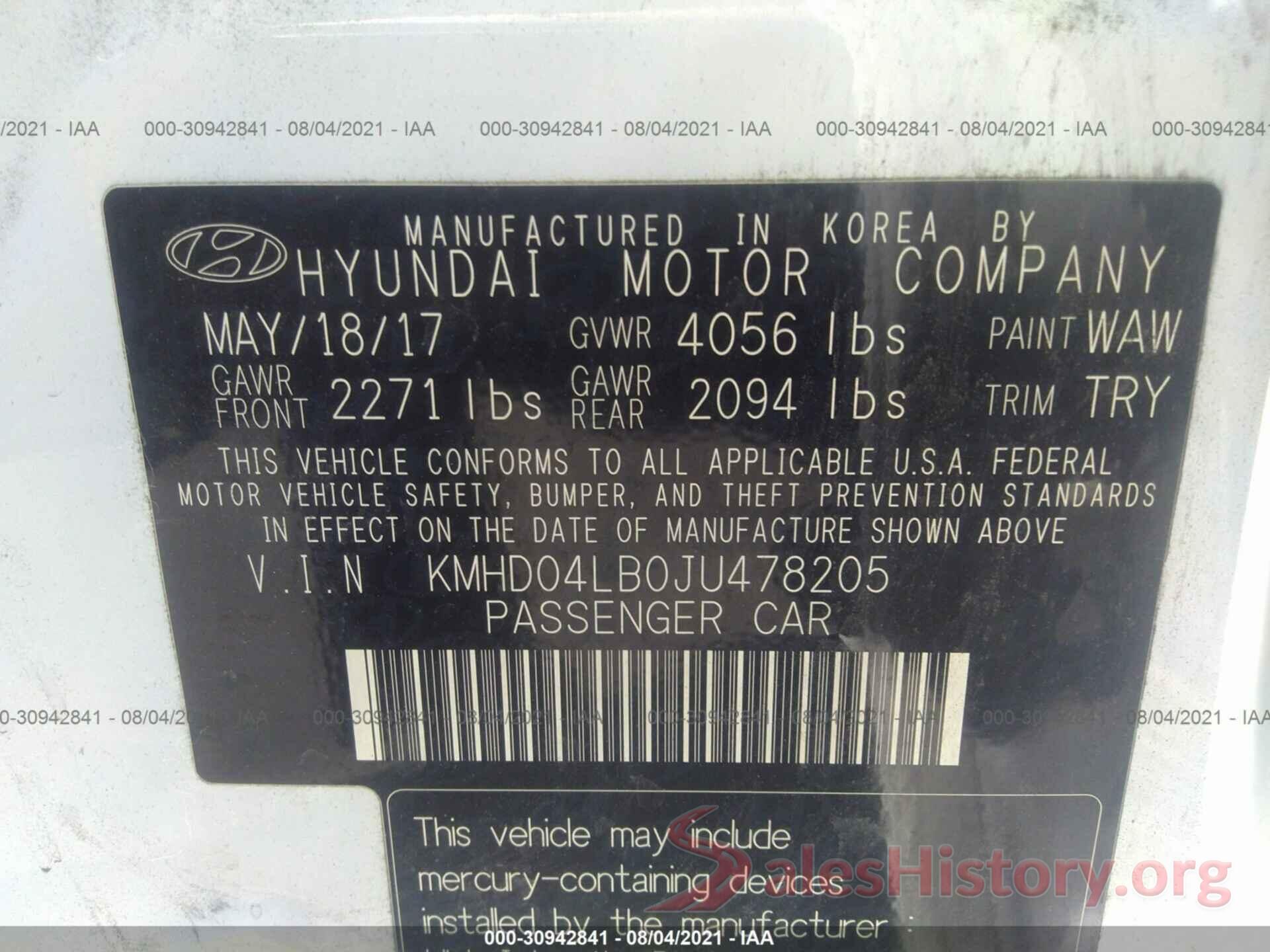 KMHD04LB0JU478205 2018 HYUNDAI ELANTRA