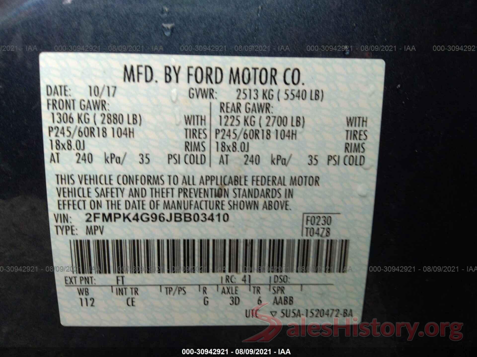 2FMPK4G96JBB03410 2018 FORD EDGE