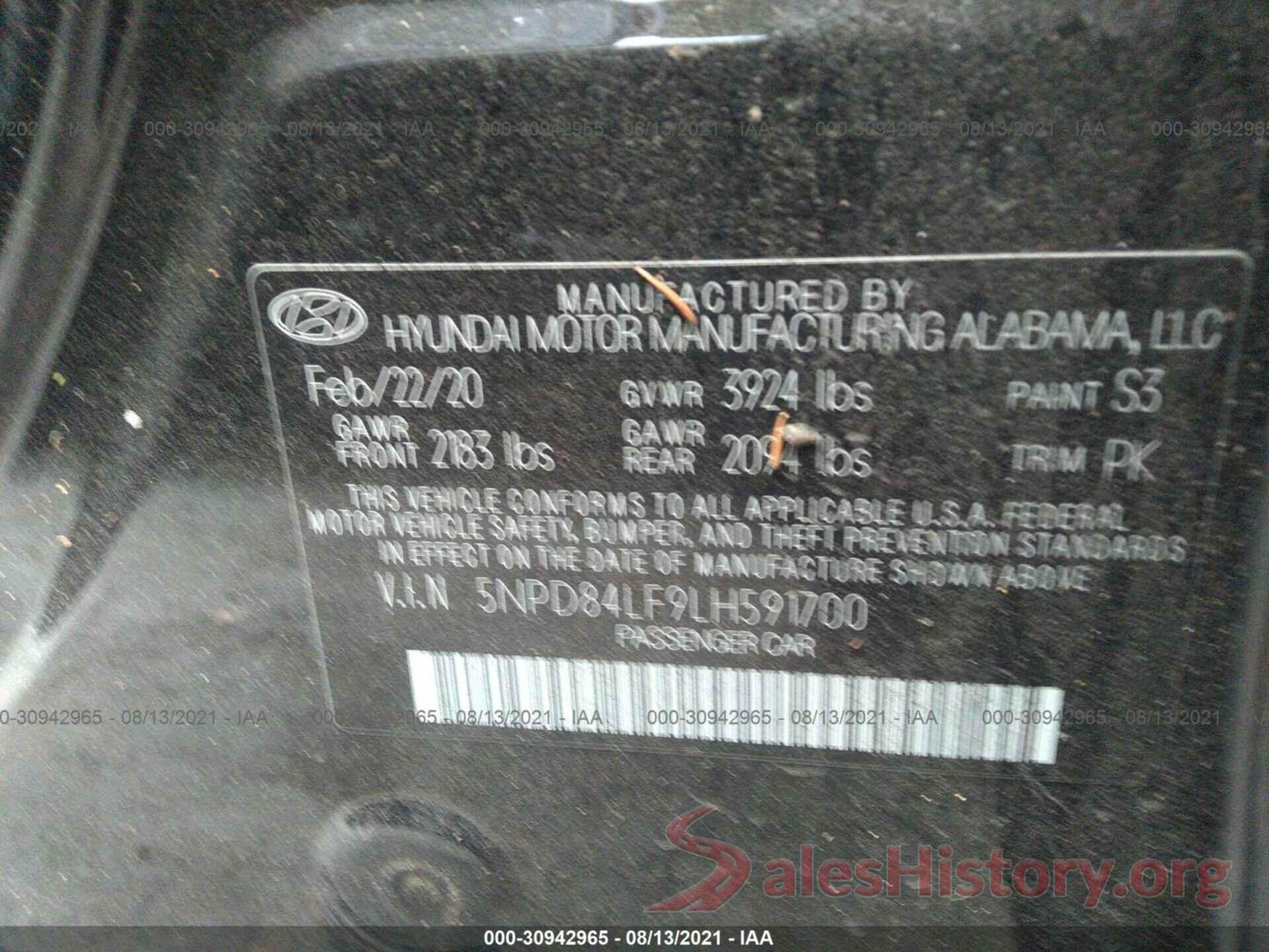 5NPD84LF9LH591700 2020 HYUNDAI ELANTRA