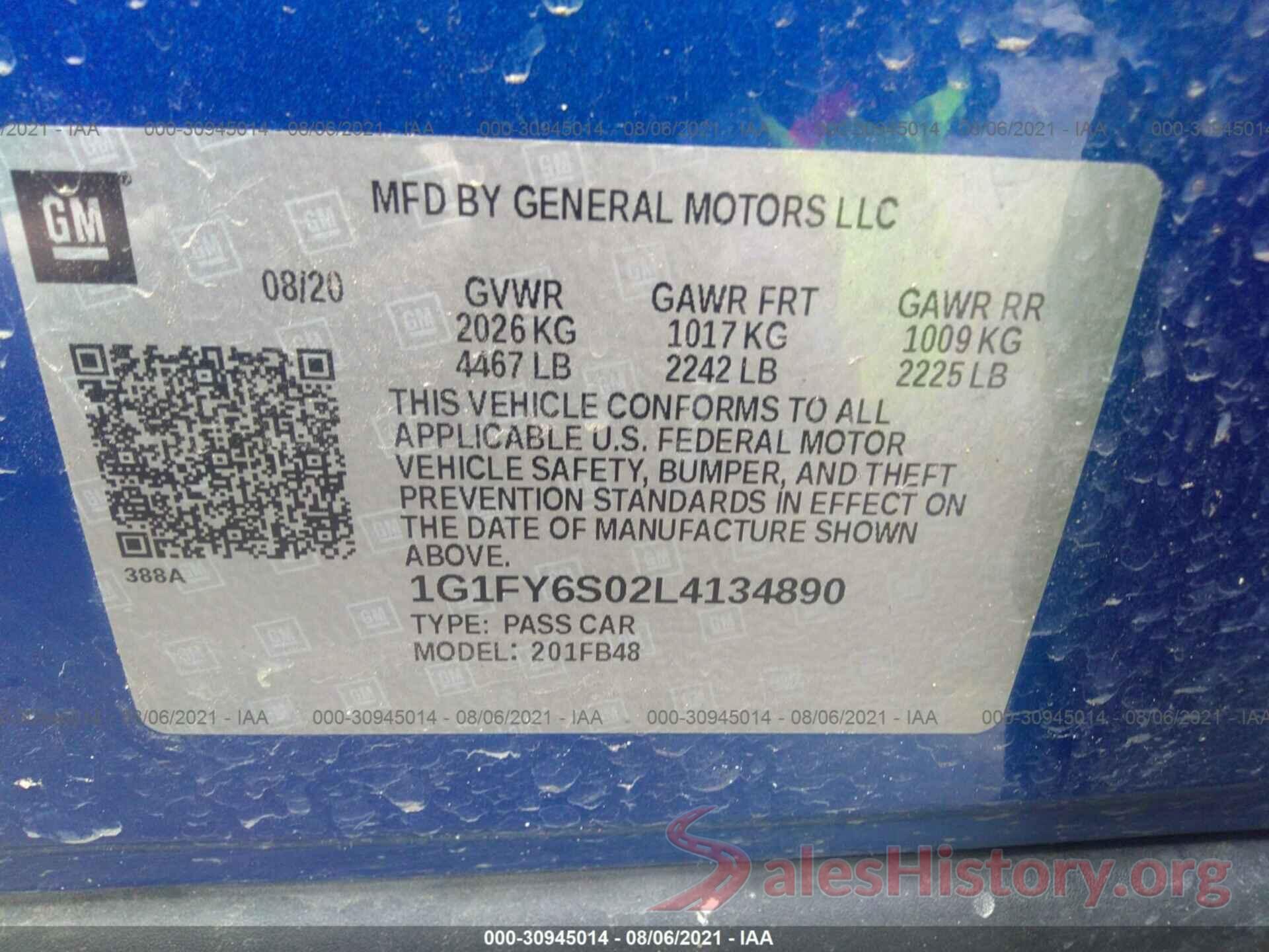 1G1FY6S02L4134890 2020 CHEVROLET BOLT EV