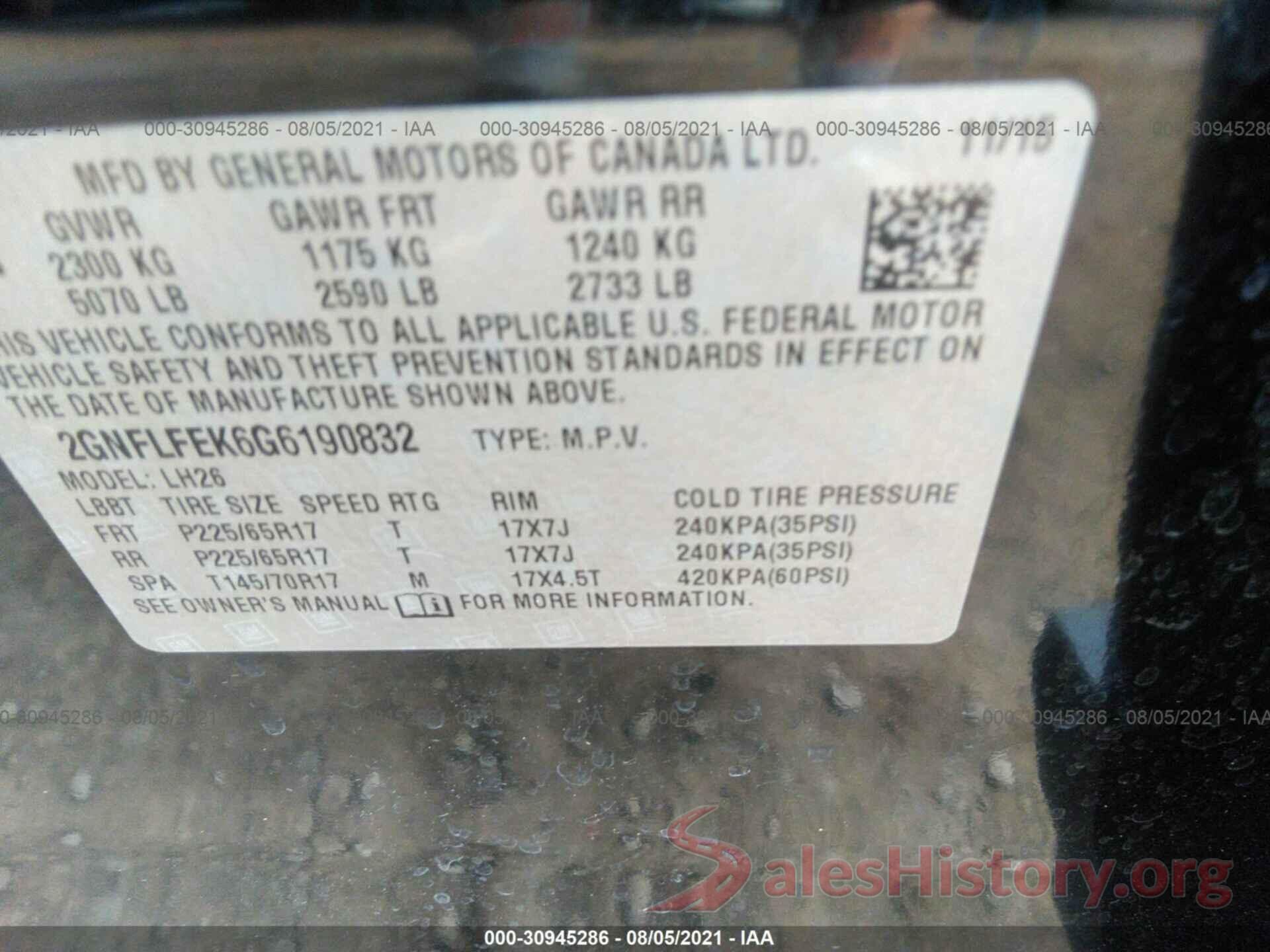 2GNFLFEK6G6190832 2016 CHEVROLET EQUINOX