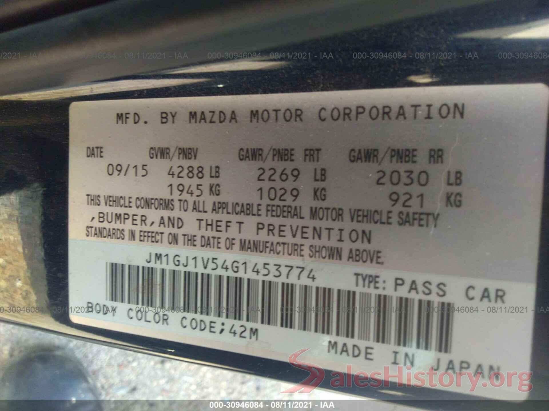 JM1GJ1V54G1453774 2016 MAZDA MAZDA6