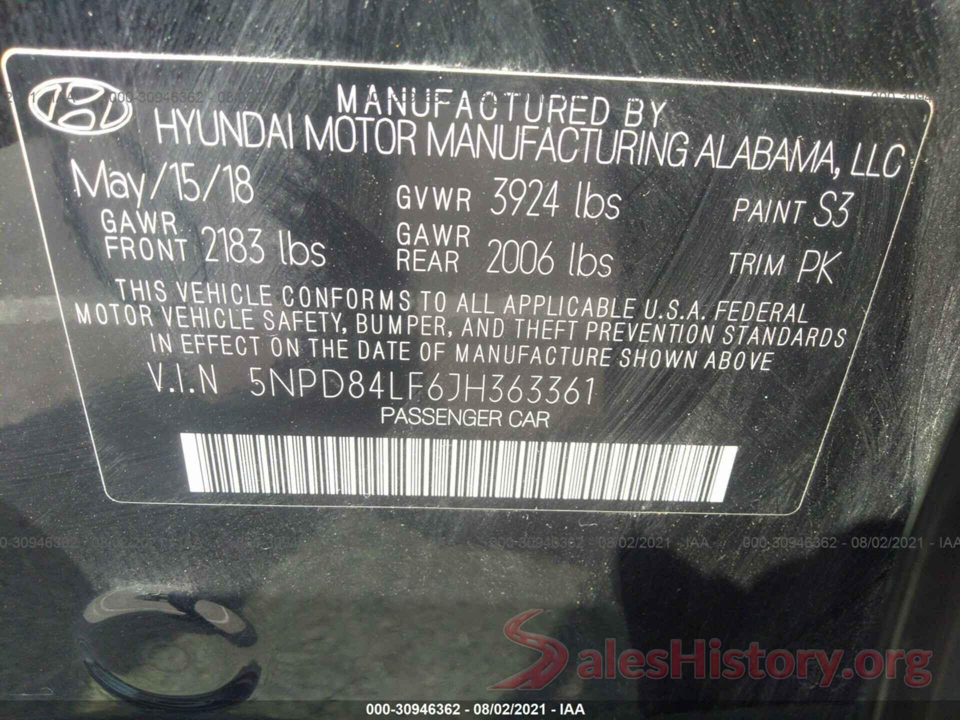 5NPD84LF6JH363361 2018 HYUNDAI ELANTRA