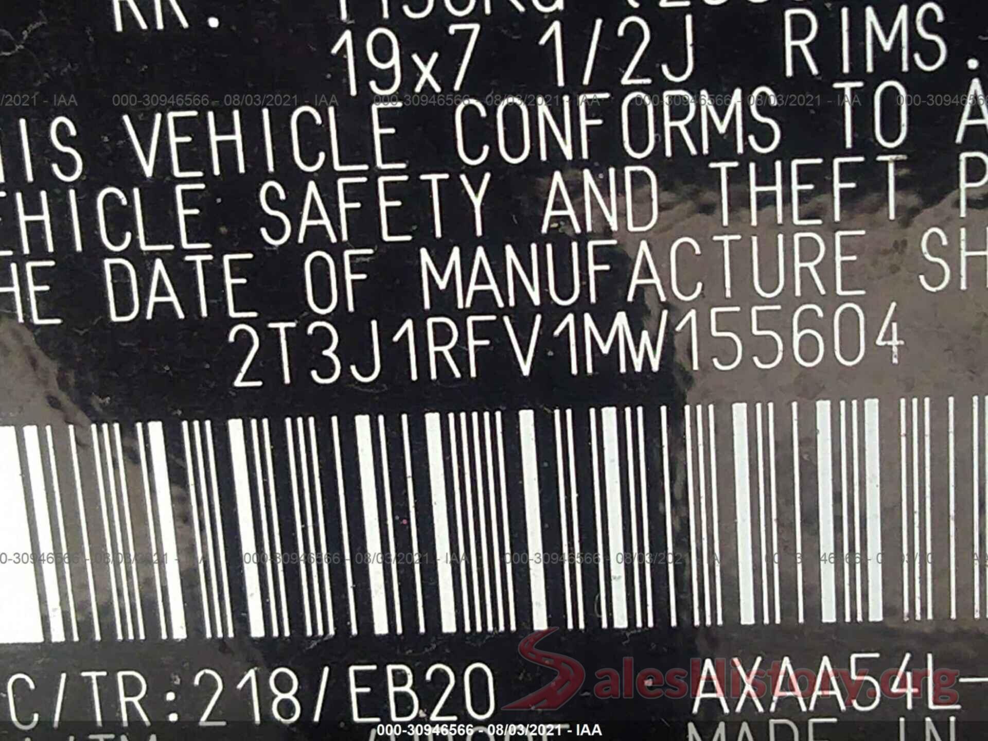 2T3J1RFV1MW155604 2021 TOYOTA RAV4