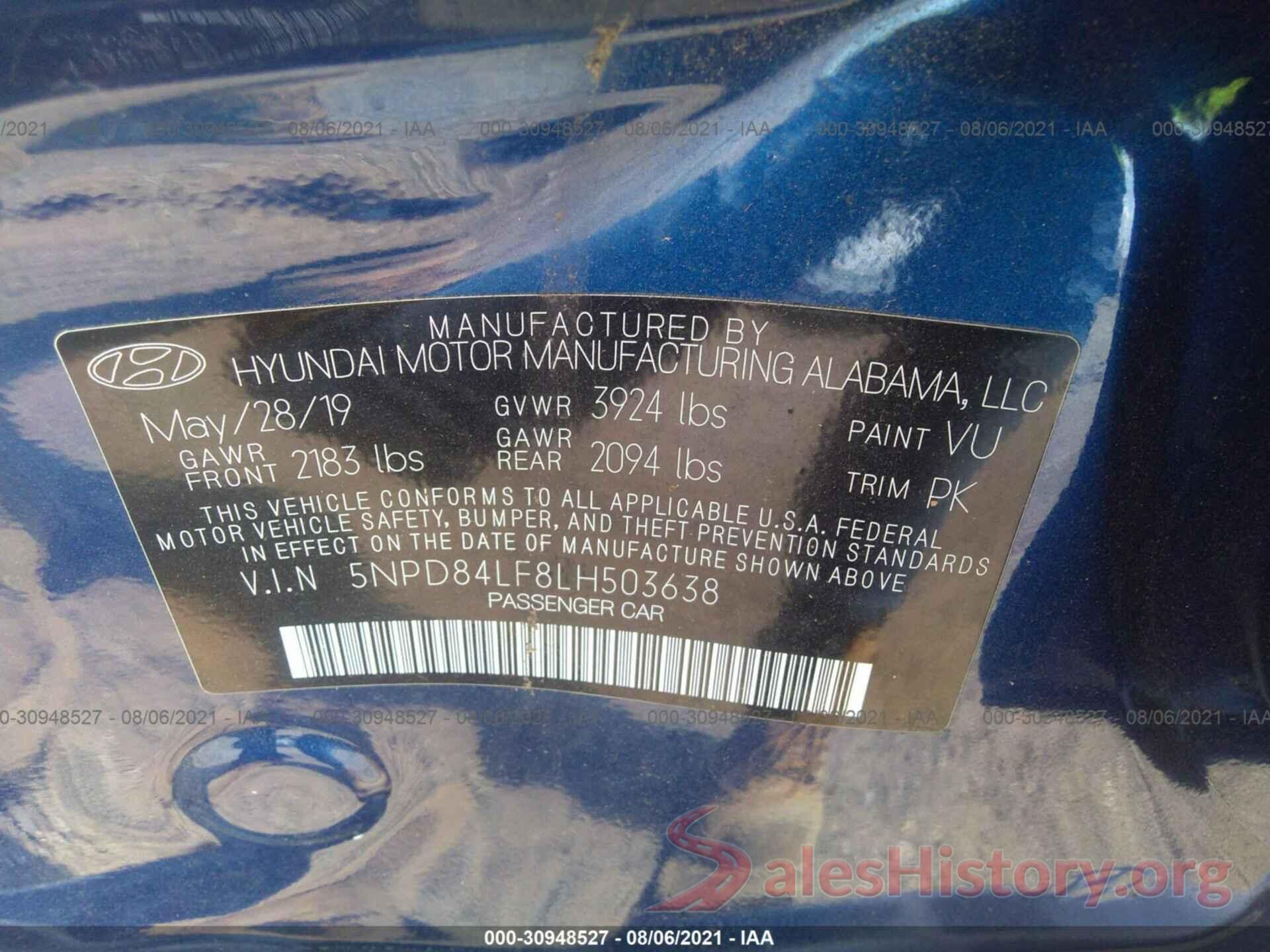 5NPD84LF8LH503638 2020 HYUNDAI ELANTRA