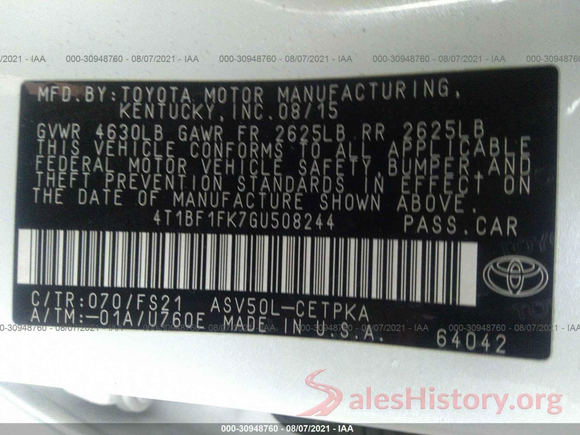 4T1BF1FK7GU508244 2016 TOYOTA CAMRY