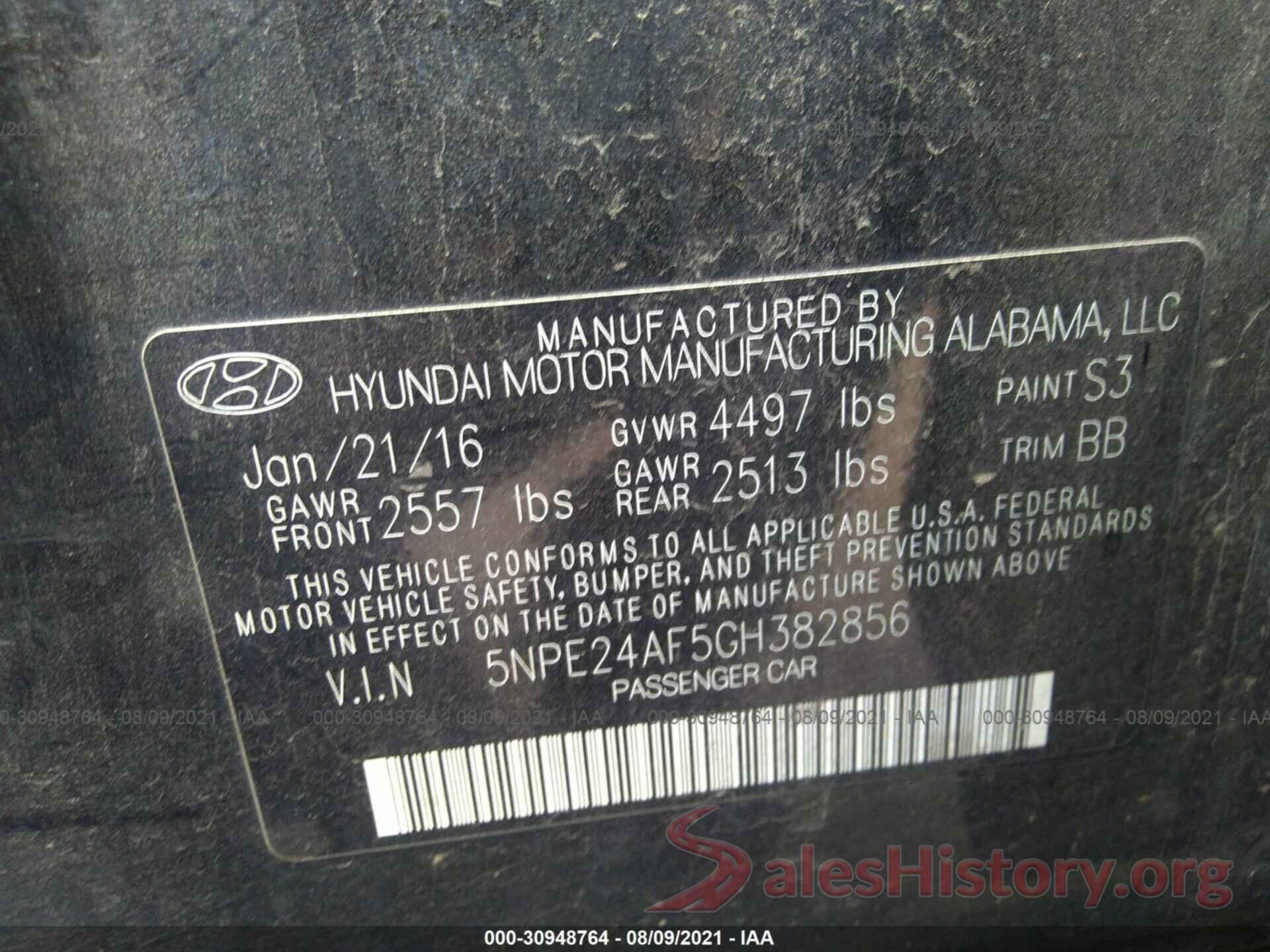 5NPE24AF5GH382856 2016 HYUNDAI SONATA