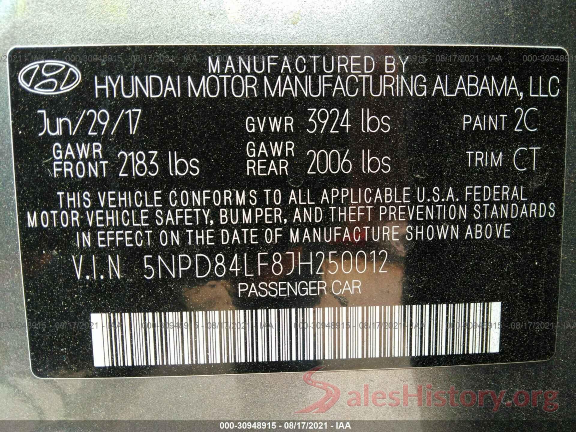 5NPD84LF8JH250012 2018 HYUNDAI ELANTRA