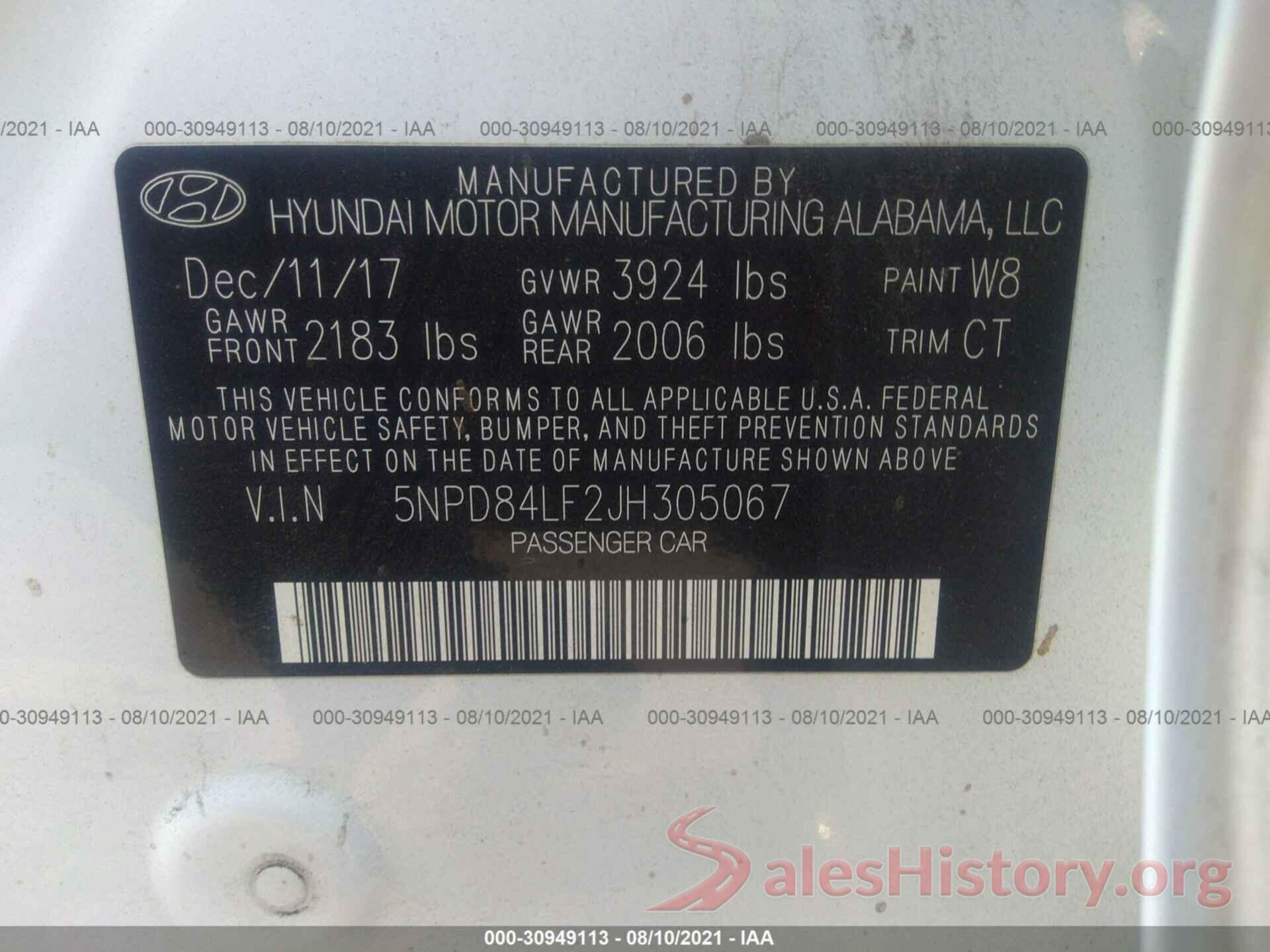 5NPD84LF2JH305067 2018 HYUNDAI ELANTRA