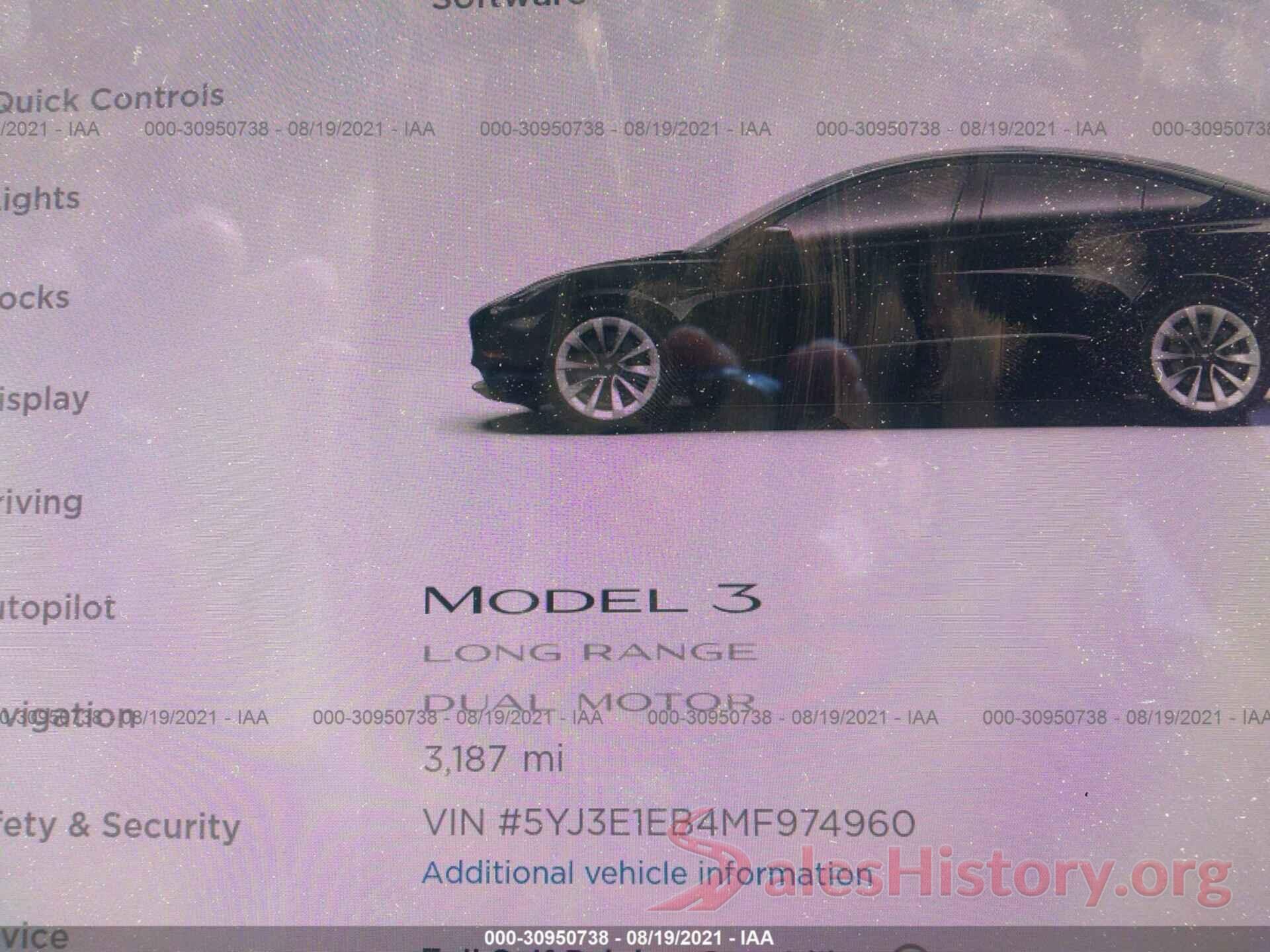 5YJ3E1EB4MF974960 2021 TESLA MODEL 3