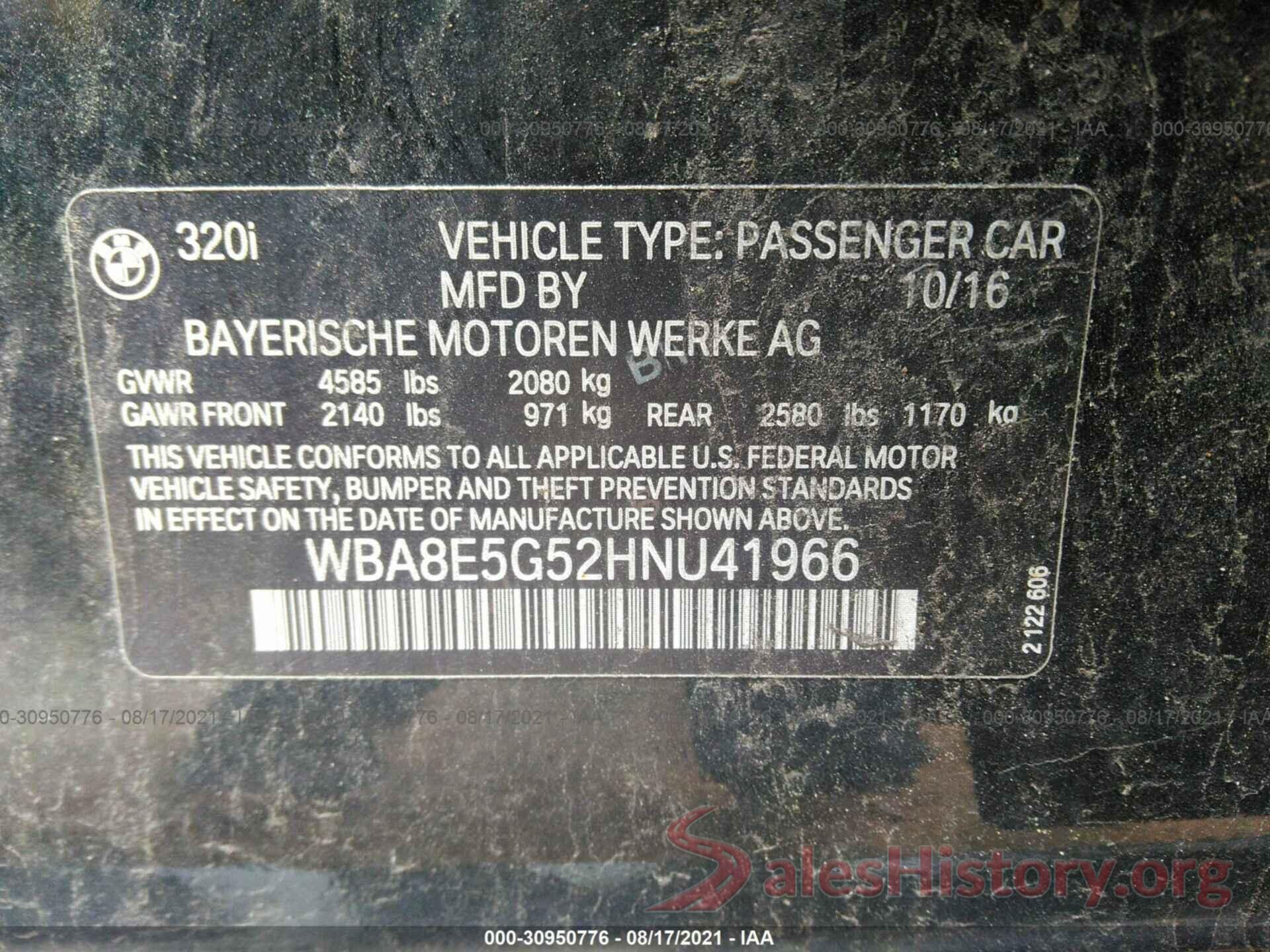 WBA8E5G52HNU41966 2017 BMW 3 SERIES