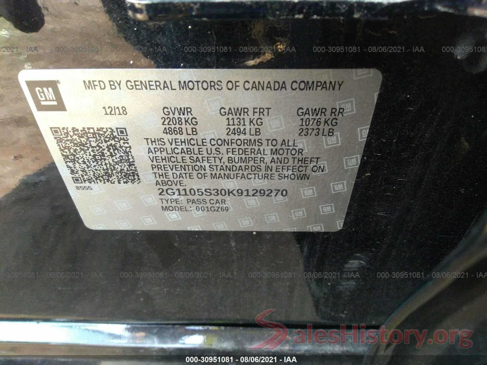 2G1105S30K9129270 2019 CHEVROLET IMPALA