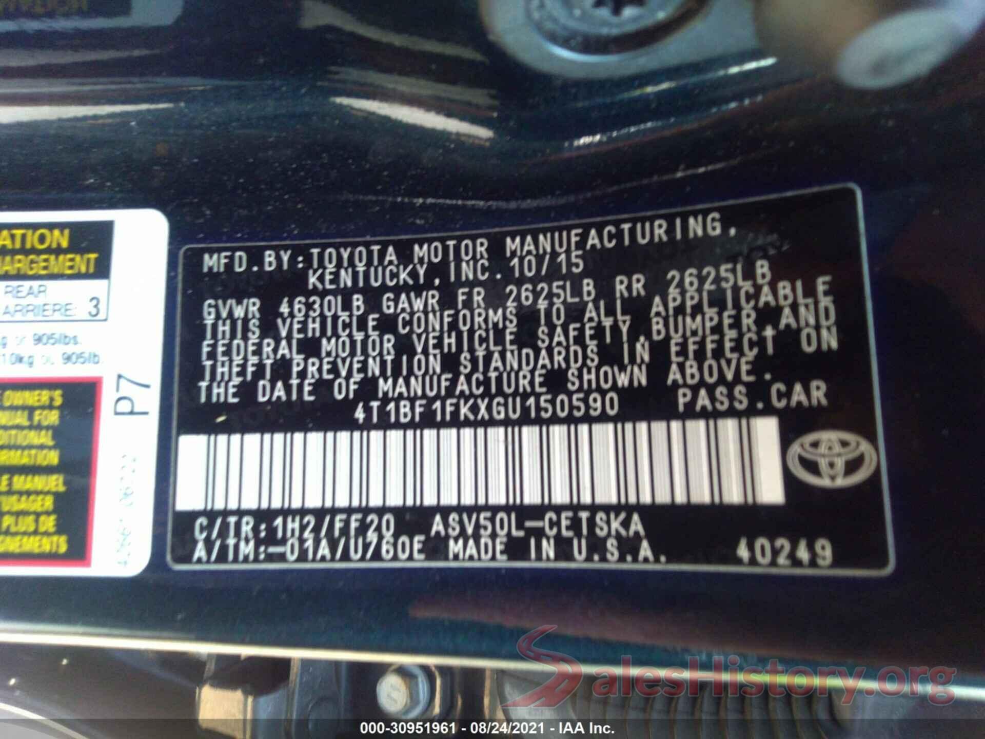 4T1BF1FKXGU150590 2016 TOYOTA CAMRY