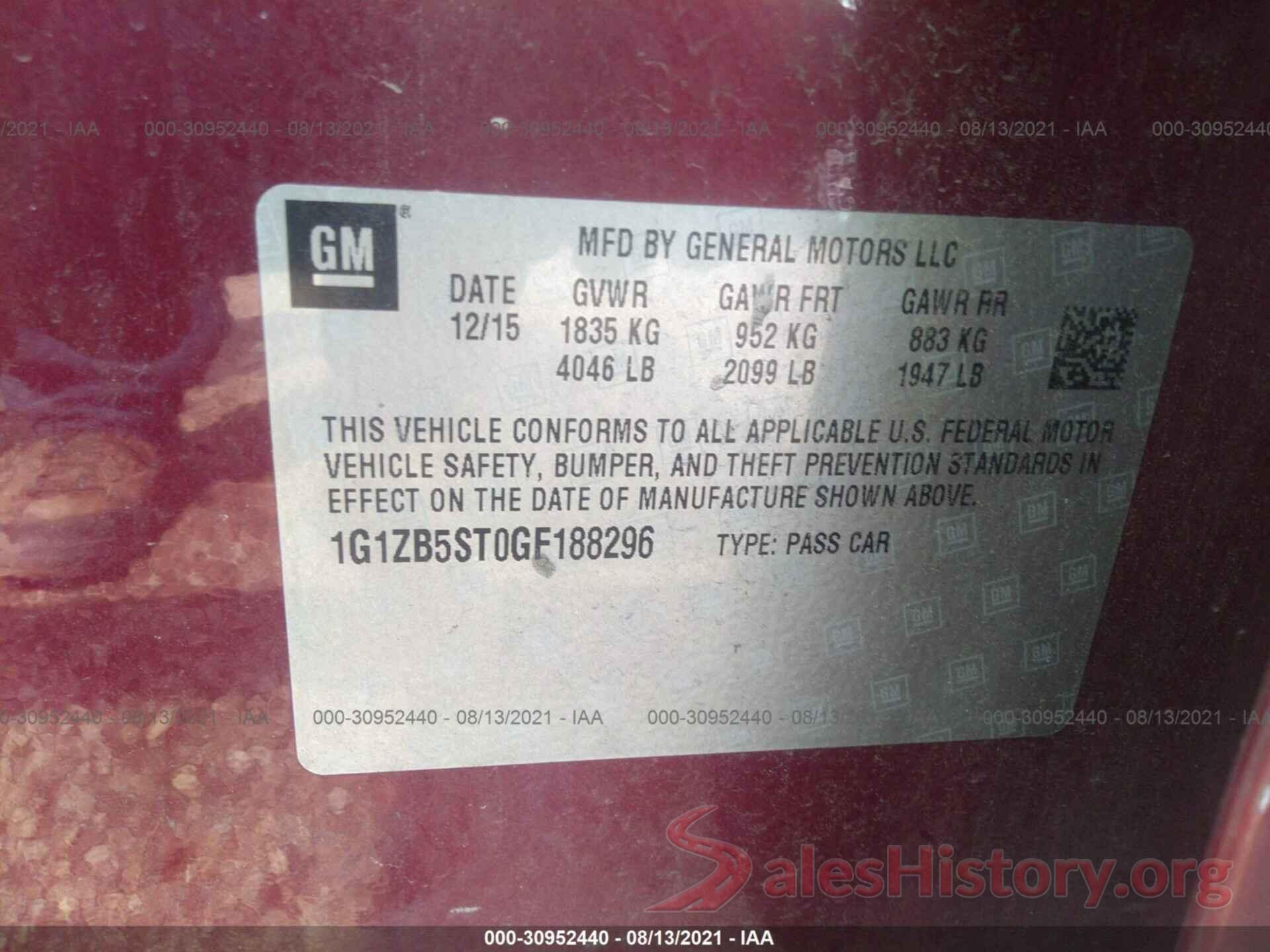 1G1ZB5ST0GF188296 2016 CHEVROLET MALIBU