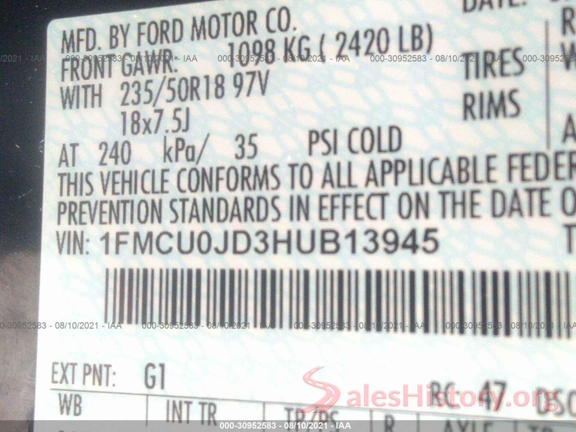 1FMCU0JD3HUB13945 2017 FORD ESCAPE