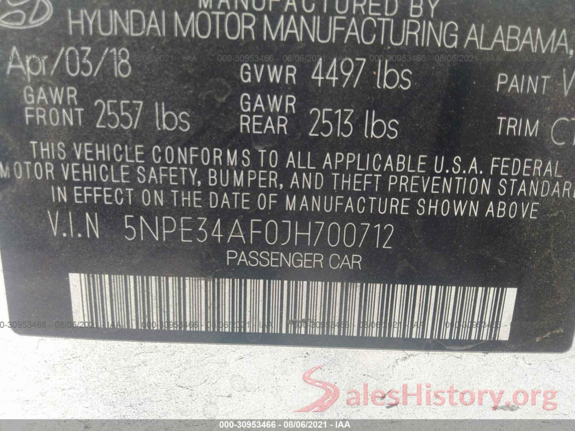 5NPE34AF0JH700712 2018 HYUNDAI SONATA