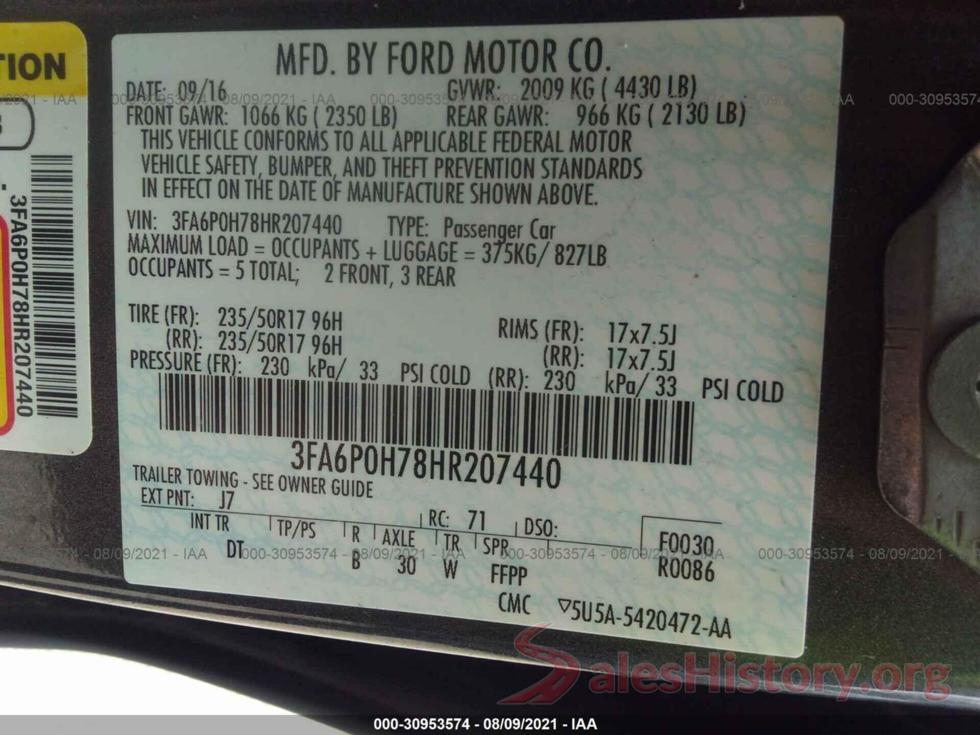 3FA6P0H78HR207440 2017 FORD FUSION