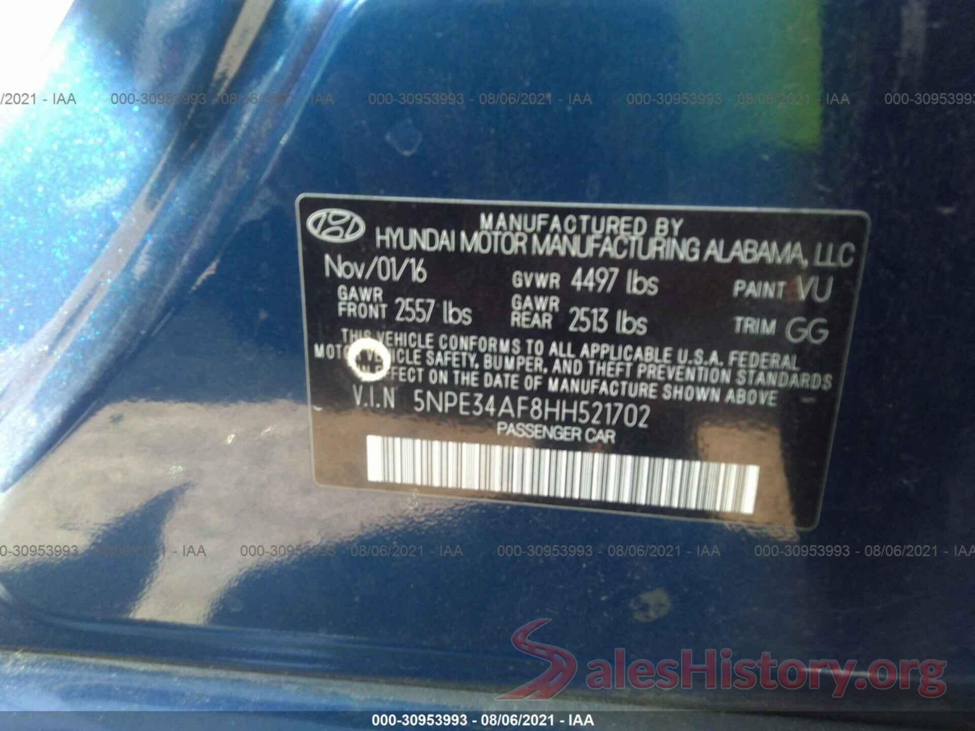 5NPE34AF8HH521702 2017 HYUNDAI SONATA