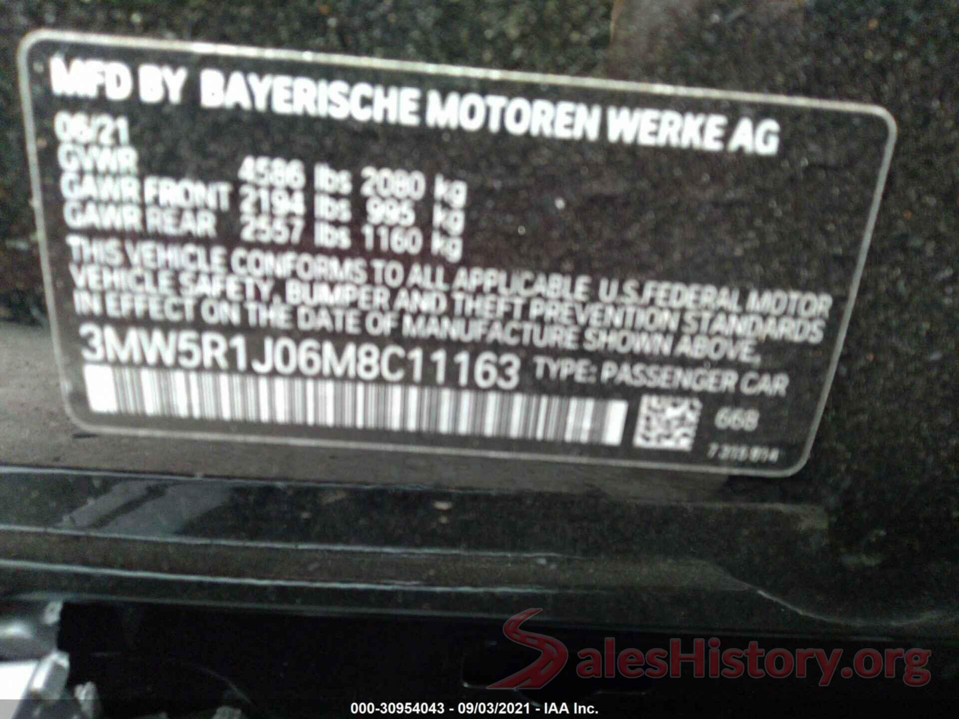 3MW5R1J06M8C11163 2021 BMW 3 SERIES