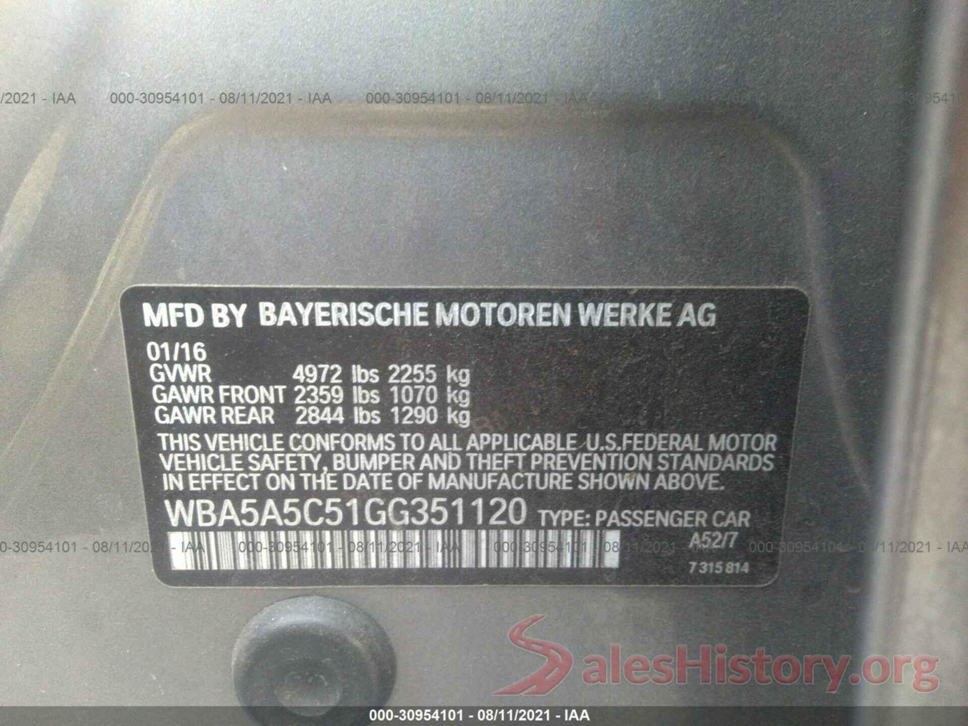 WBA5A5C51GG351120 2016 BMW 5 SERIES